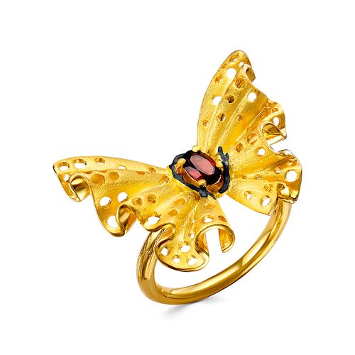 Кольцо "Бабочка" с гранатом из серебра 925 пробы с позолотой