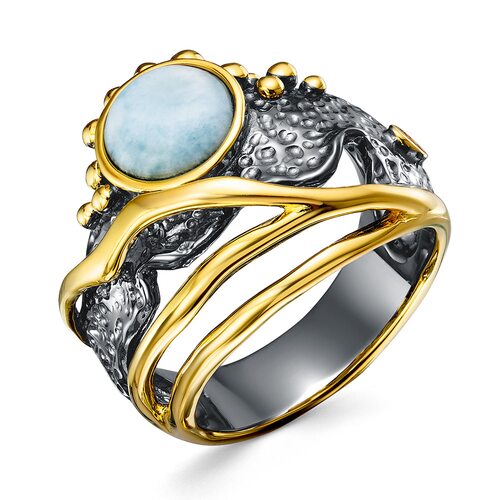 Кольцо с ларимаром из серебра 925 пробы с позолотой