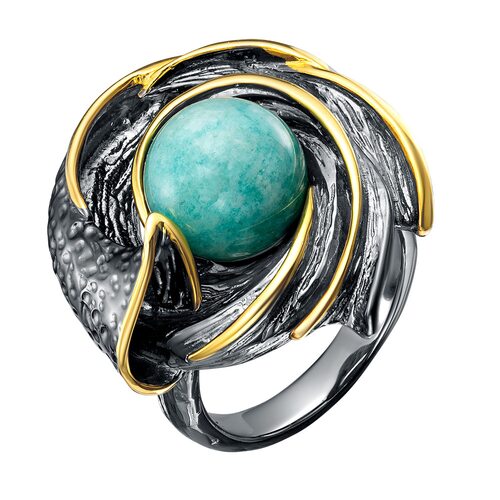Кольцо с амазонитом из серебра 925 пробы с позолотой