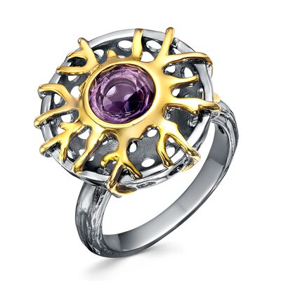 Кольцо с аметистом из серебра 925 пробы с позолотой