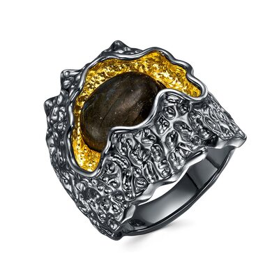 Кольцо с лабрадоритом из серебра 925 пробы с позолотой