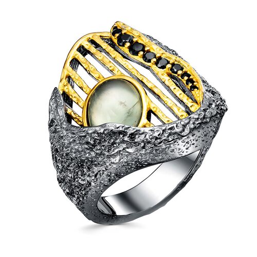 Кольцо с пренитом и шпинелью из серебра 925 пробы с позолотой