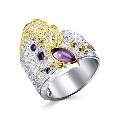 Кольцо с аметистами из серебра 925 пробы с позолотой