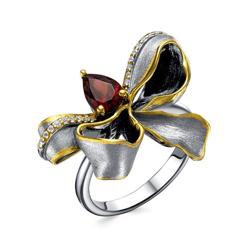 Кольцо "Бант" с гранатом и топазами из серебра 925 пробы