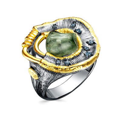 Кольцо с флюоритом и топазами из серебра 925 пробы с позолотой