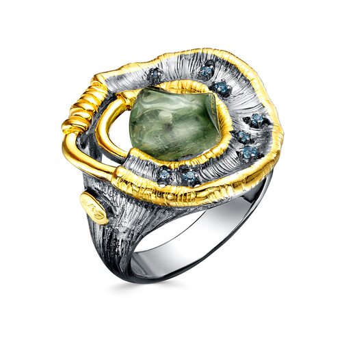 Кольцо с флюоритом и топазами из серебра 925 пробы с позолотой