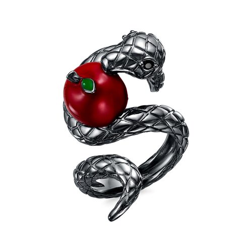 Кольцо "Змея" со шпинелью и эмалью из серебра 925 пробы