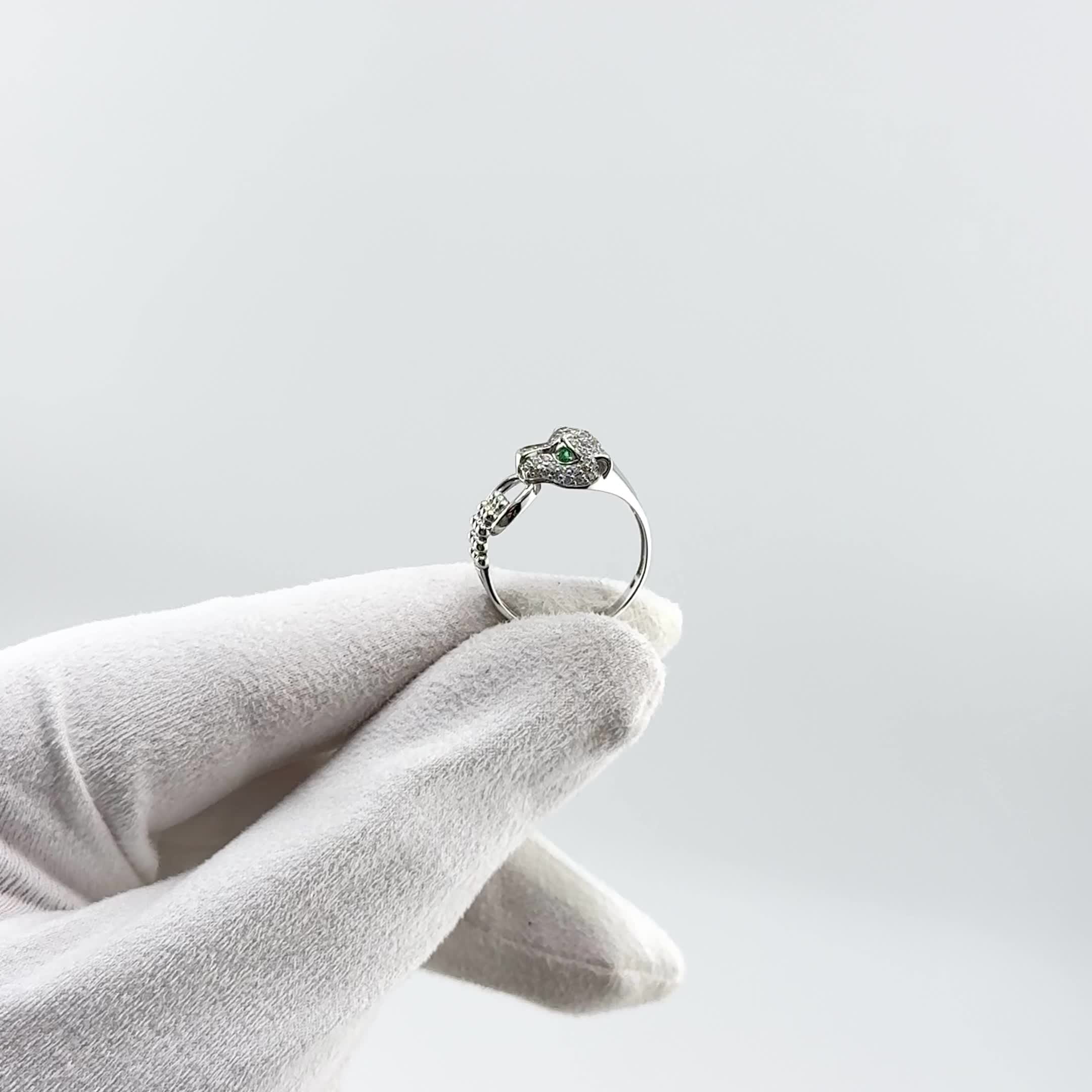 Кольцо "Пантера" с фианитами из белого золота 585 пробы арт. 001-0729-0051-031