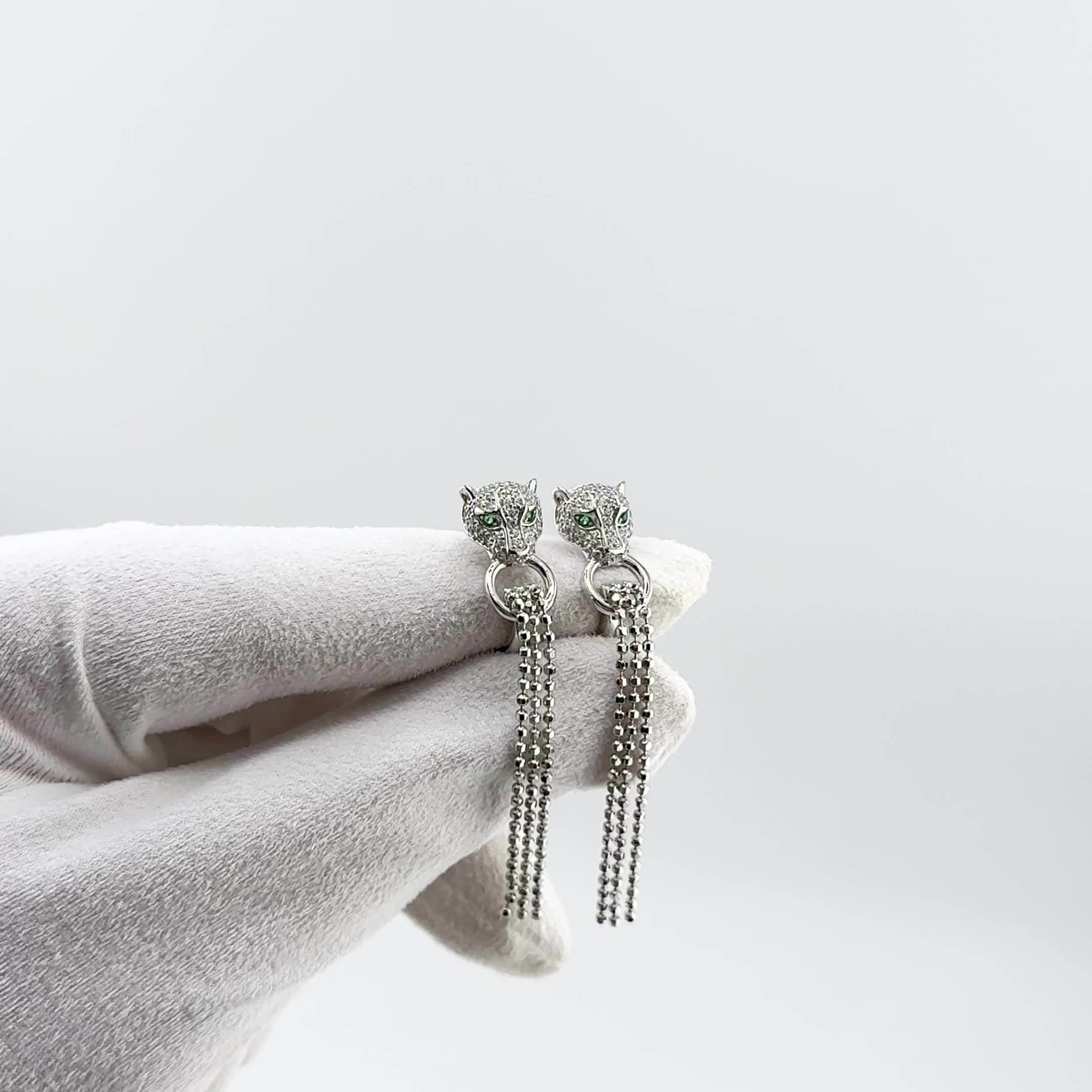 Серьги "Пантеры" с фианитами из белого золота 585 пробы арт. 002-0729-0051-031