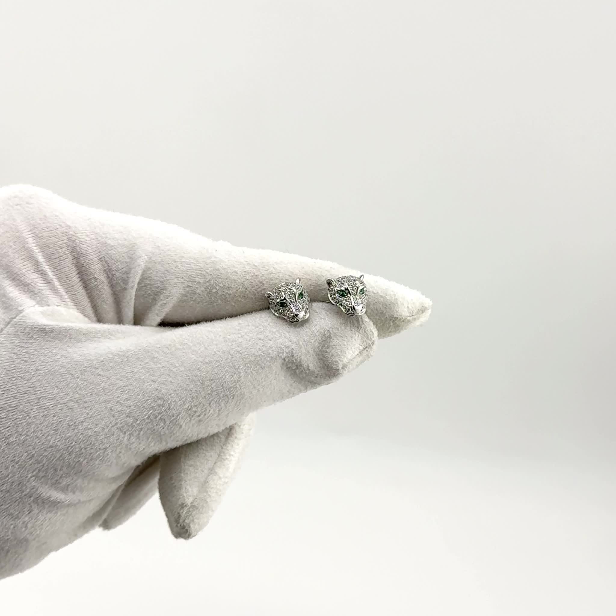 Серьги "Пантеры" с фианитами из белого золота 585 пробы арт. 005-0145-0051-031
