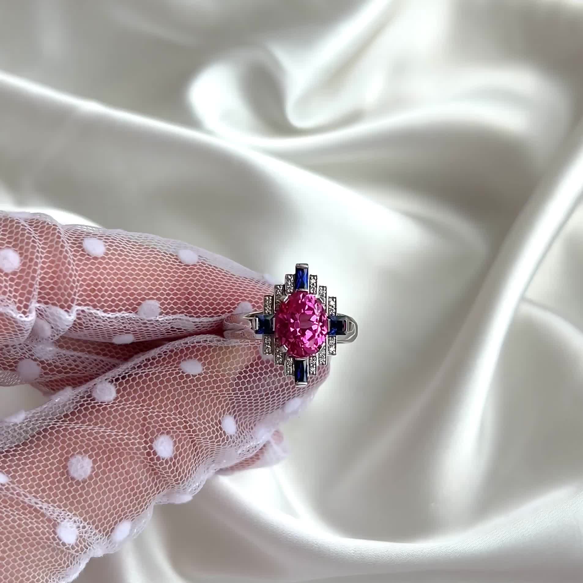 Кольцо с сапфирами, бриллиантами и шпинелью из белого золота 585 пробы арт. 01-02073-03-195-01-03