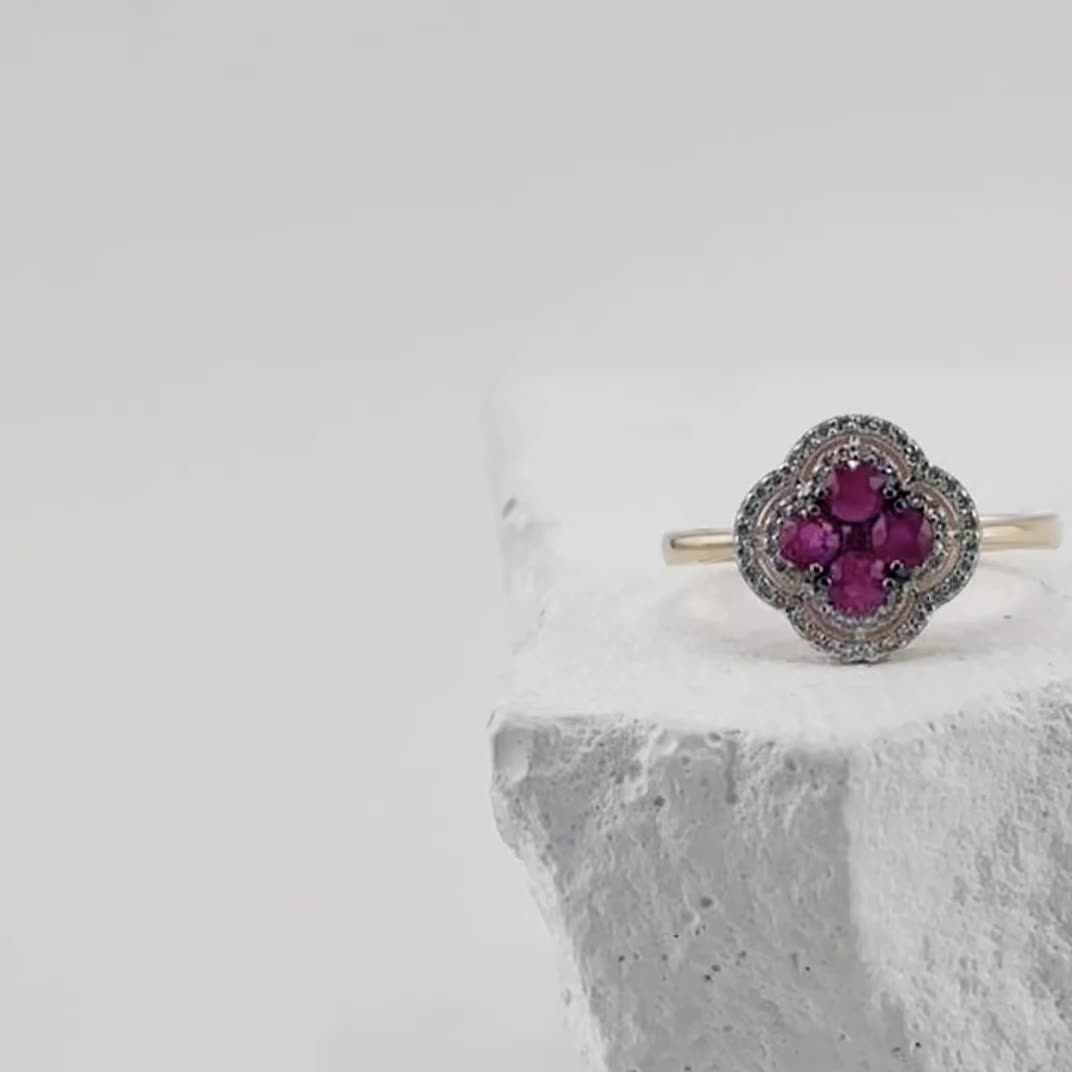 Кольцо "Клевер" с рубинами и бриллиантами из золота 585 пробы арт. 01-03104-01-011-07-02