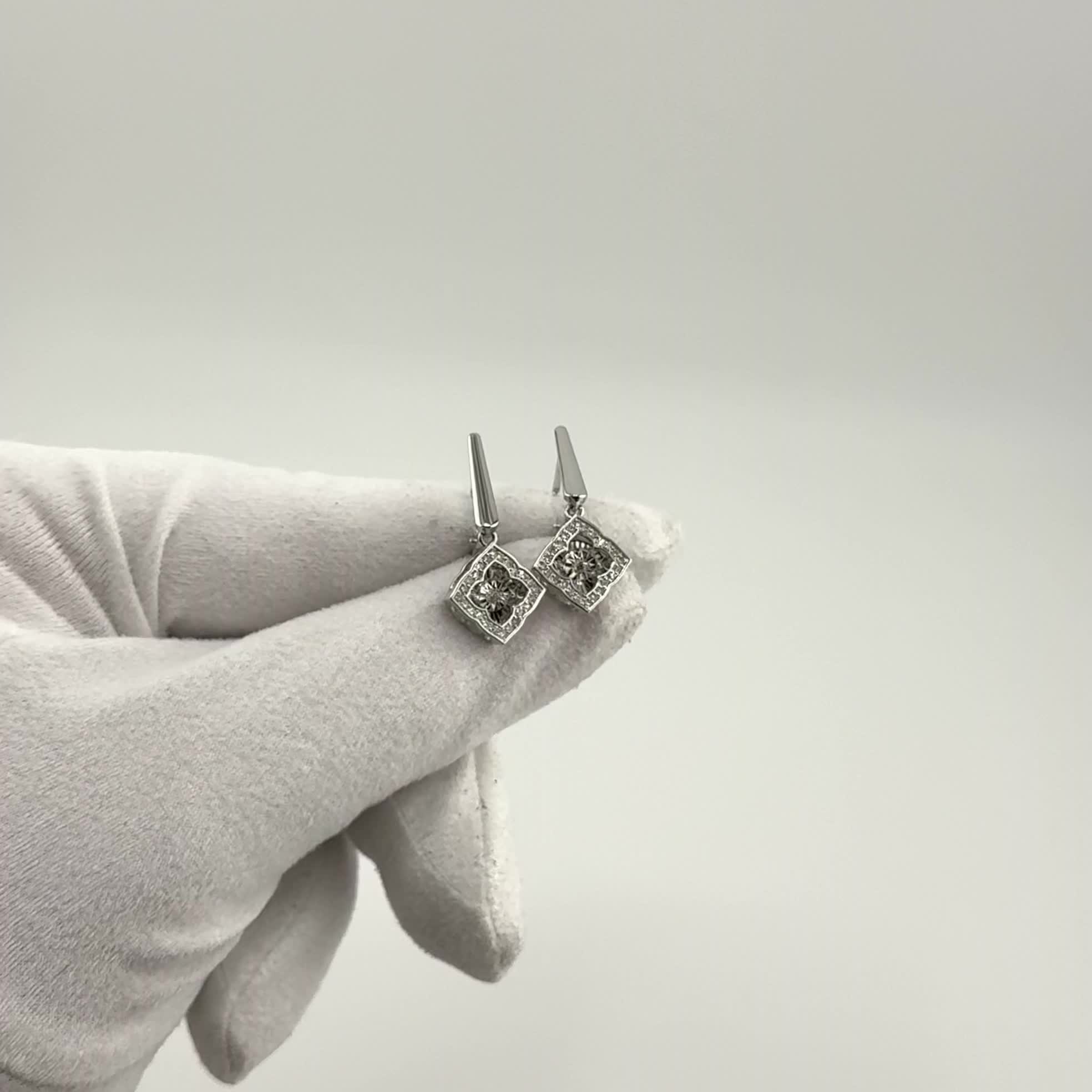 Серьги с танцующими бриллиантами из белого золота 585 пробы арт. 02-02815-1-03-106-02-03