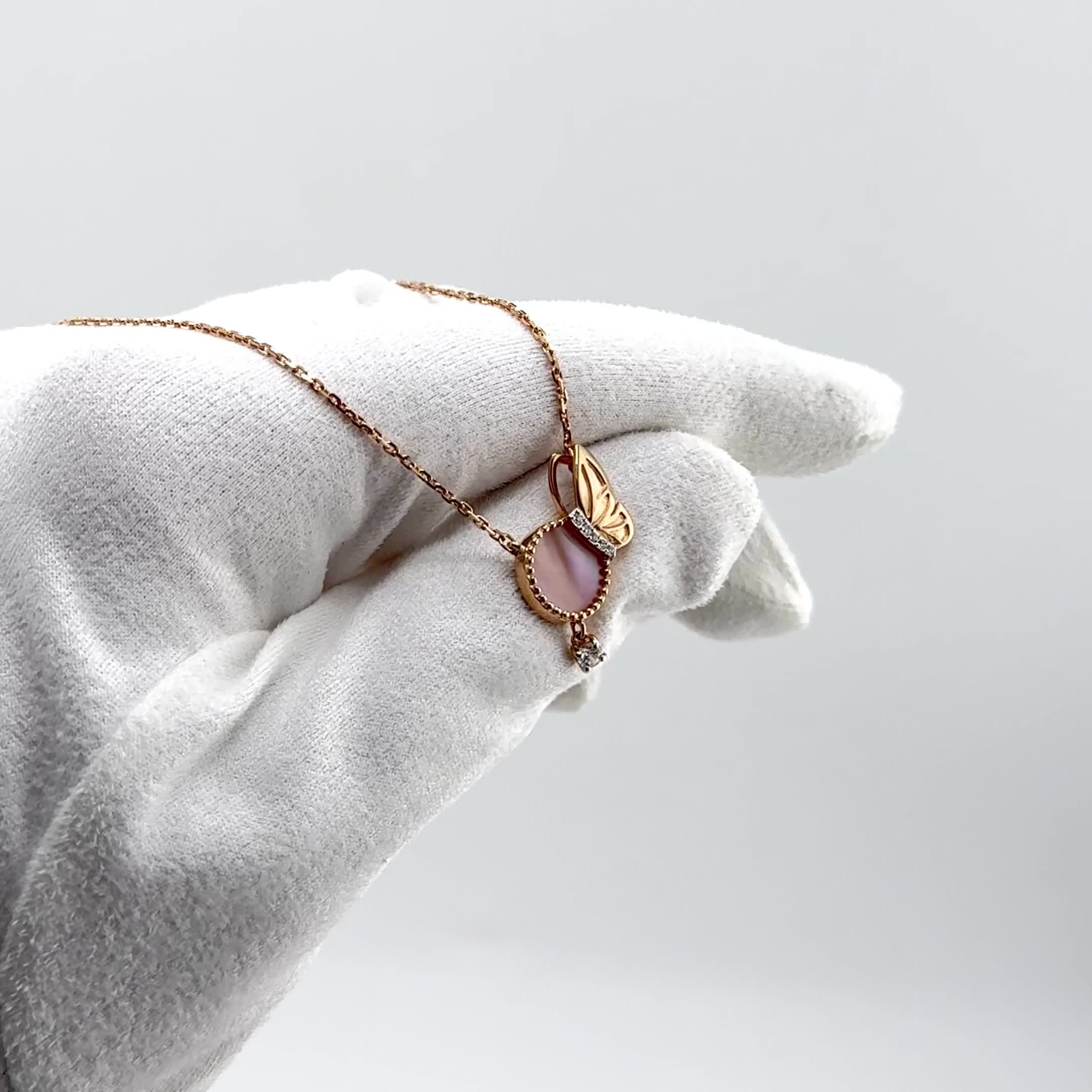 Колье "Бабочка" с перламутром и фианитами из золота 585 пробы арт. 07-0268-00-752-1110