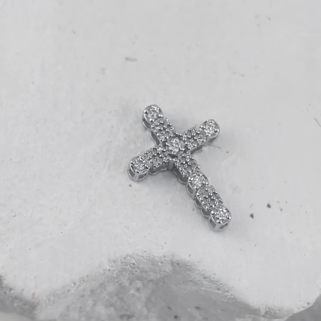 Декоративный крест с бриллиантами из белого золота 585 пробы арт. 08-00141-03-001-01-03