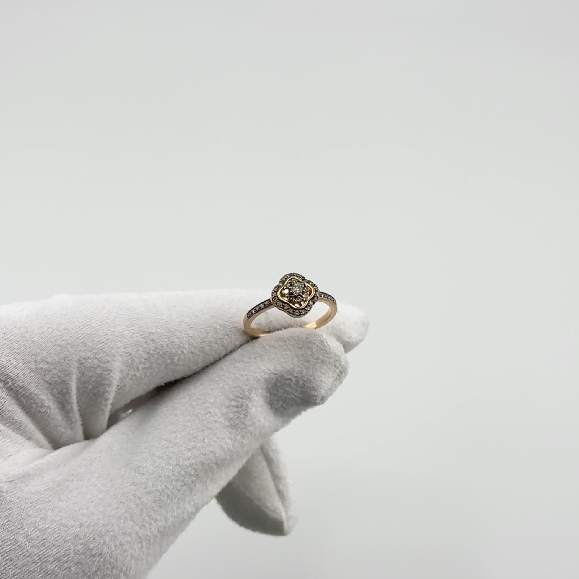 Кольцо "Клевер" с коньячными бриллиантами из золота 585 пробы арт. 1012123