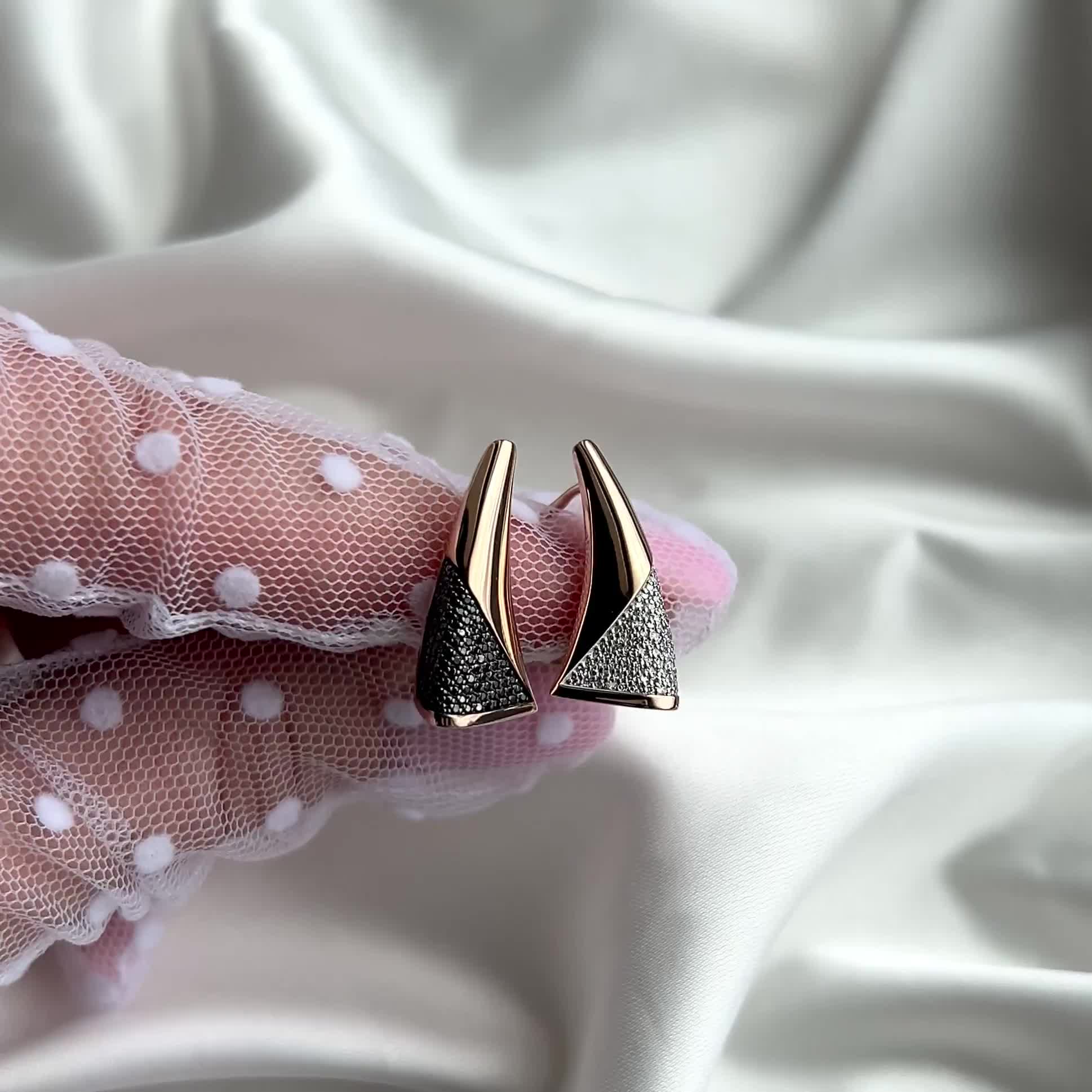 Серьги с бриллиантами из золота 585 пробы арт. 12-037-106-2К-ЧбрБр