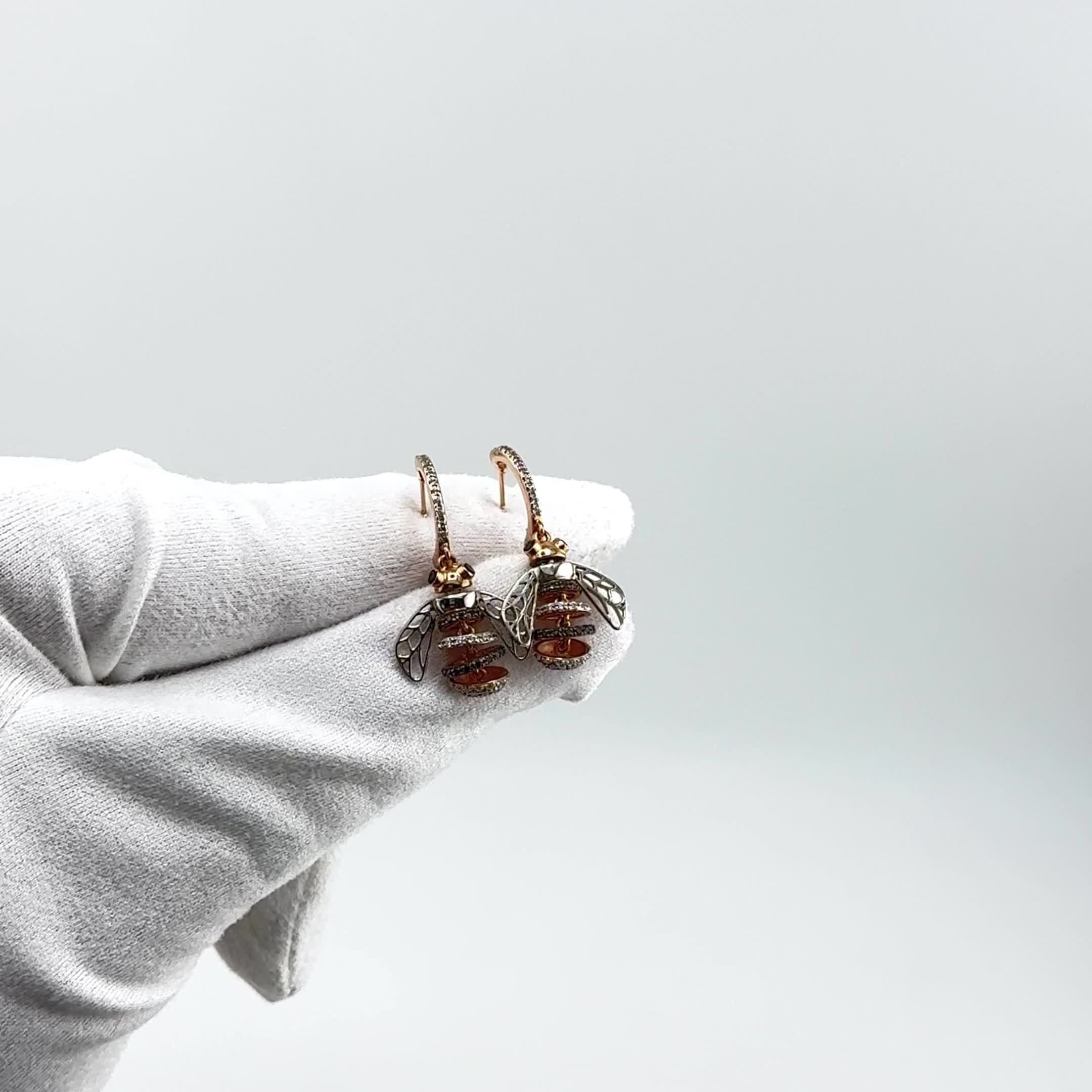 Серьги "Пчелы" с фианитами из золота 585 пробы арт. 2-00542