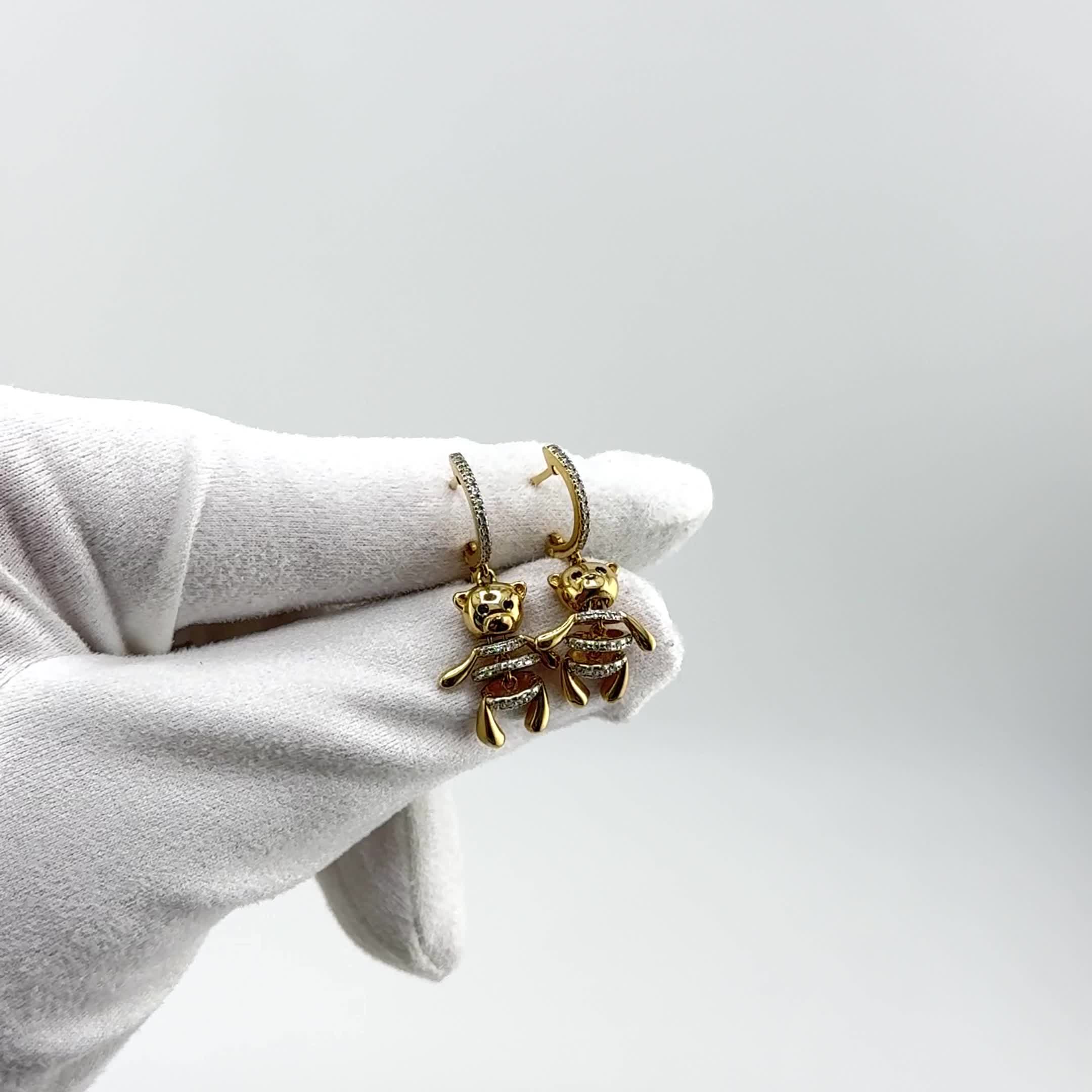 Серьги "Мишки" с наношпинелью и фианитами из золота 585 пробы арт. 2-00543