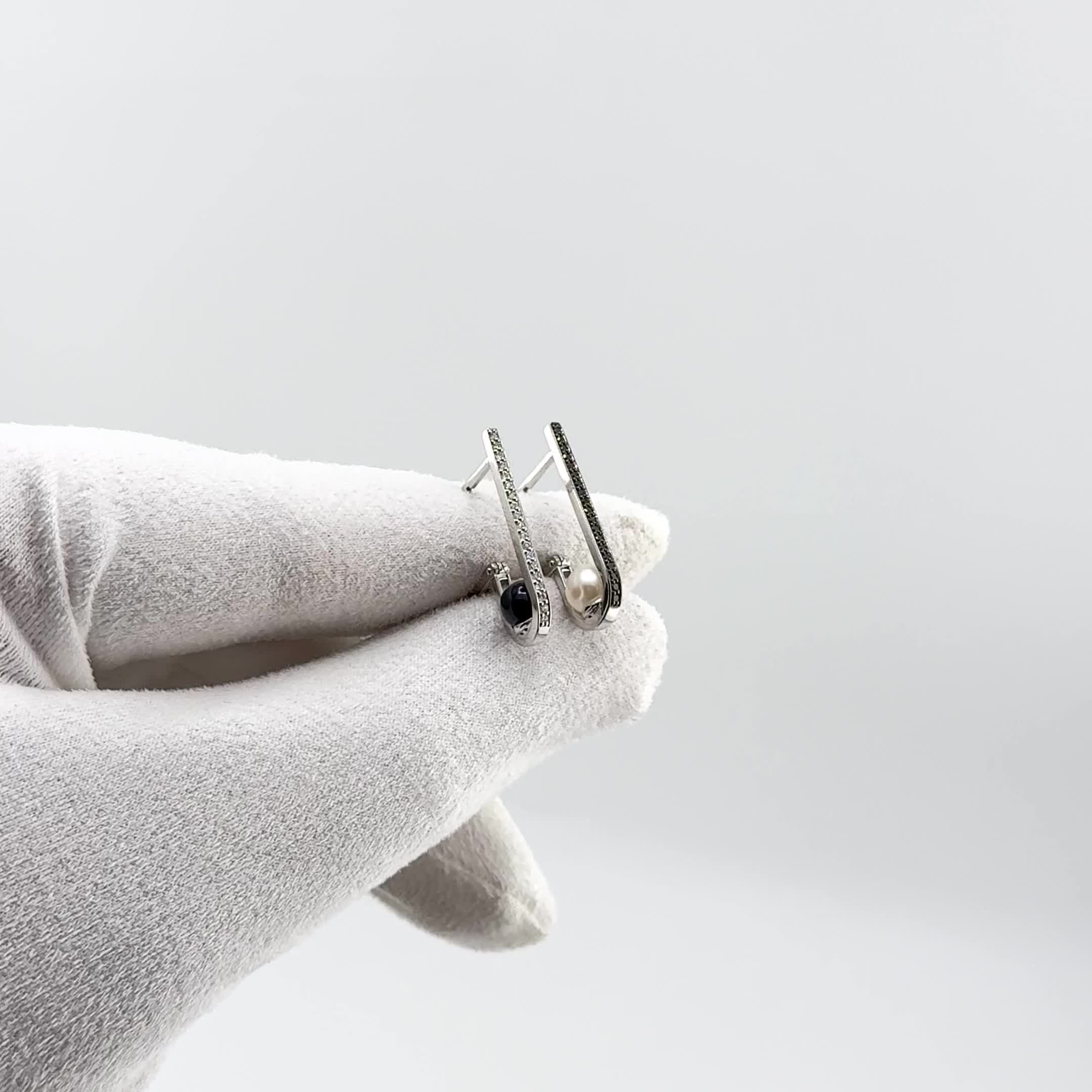 Серьги с жемчугом и бриллиантами из белого золота 585 пробы арт. 2-0488-215БЧ