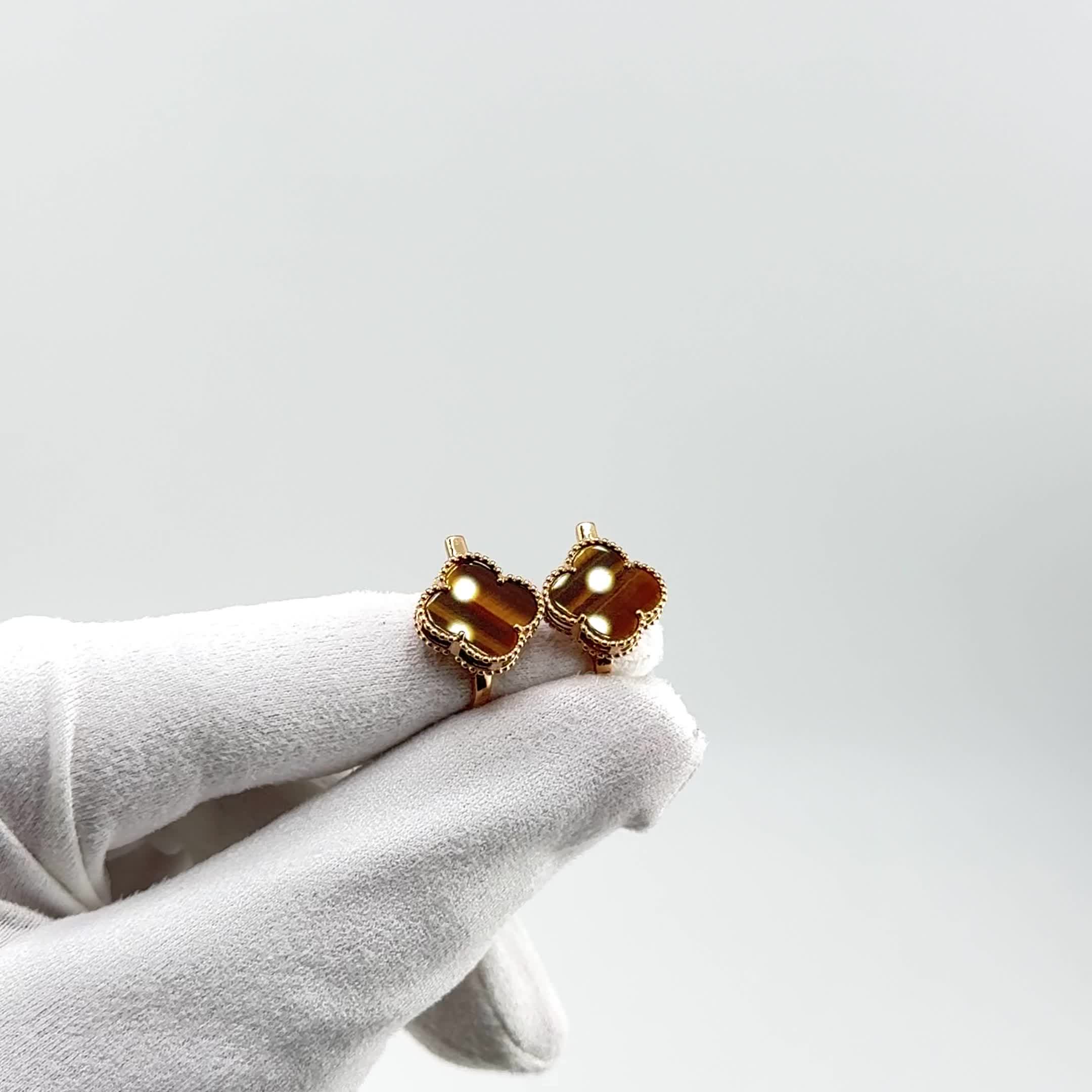 Серьги "Клевера" с тигровым глазом из золота 585 пробы арт. 2-6077