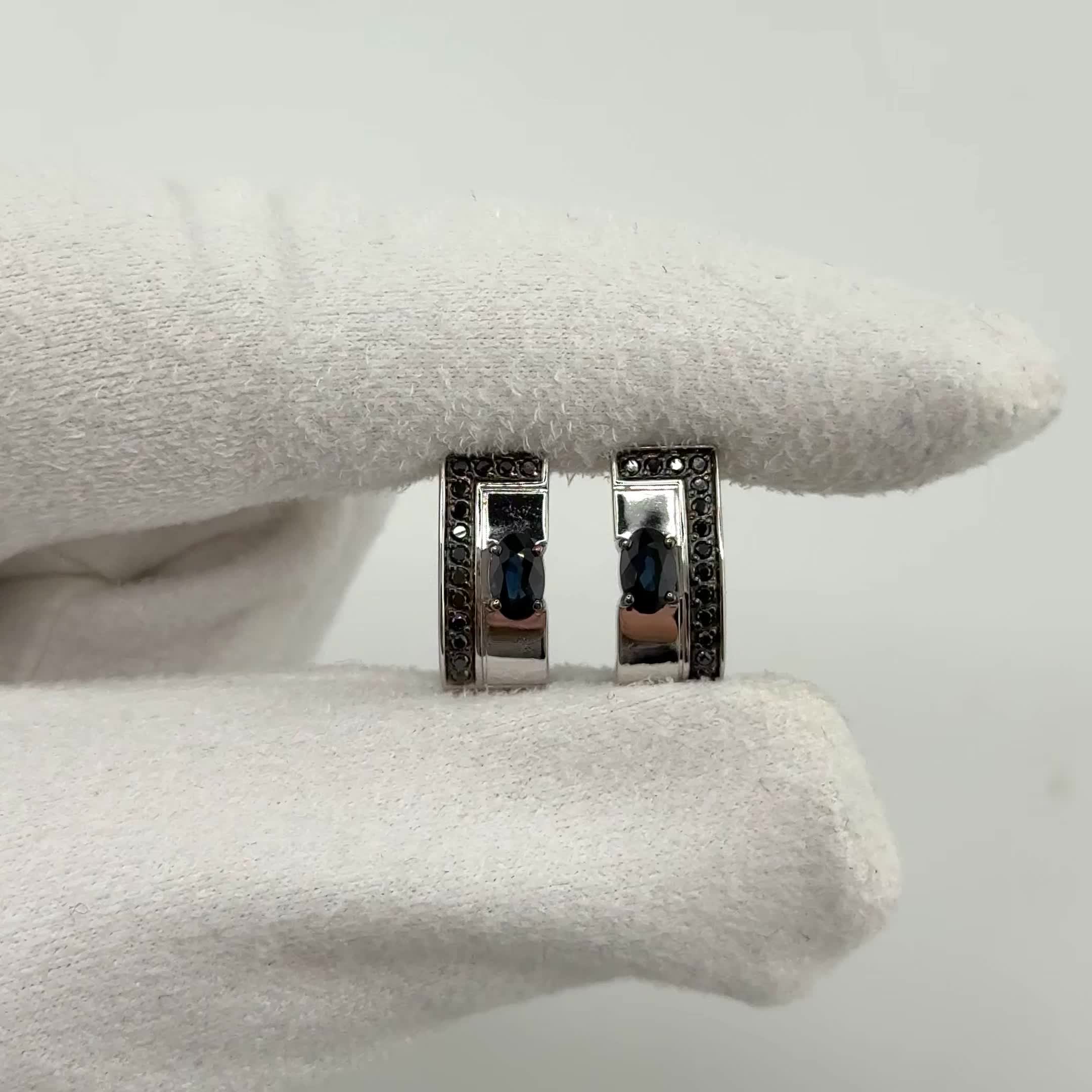 Серьги с сапфирами и черными бриллиантами из белого золота 585 пробы арт. 2003-209201
