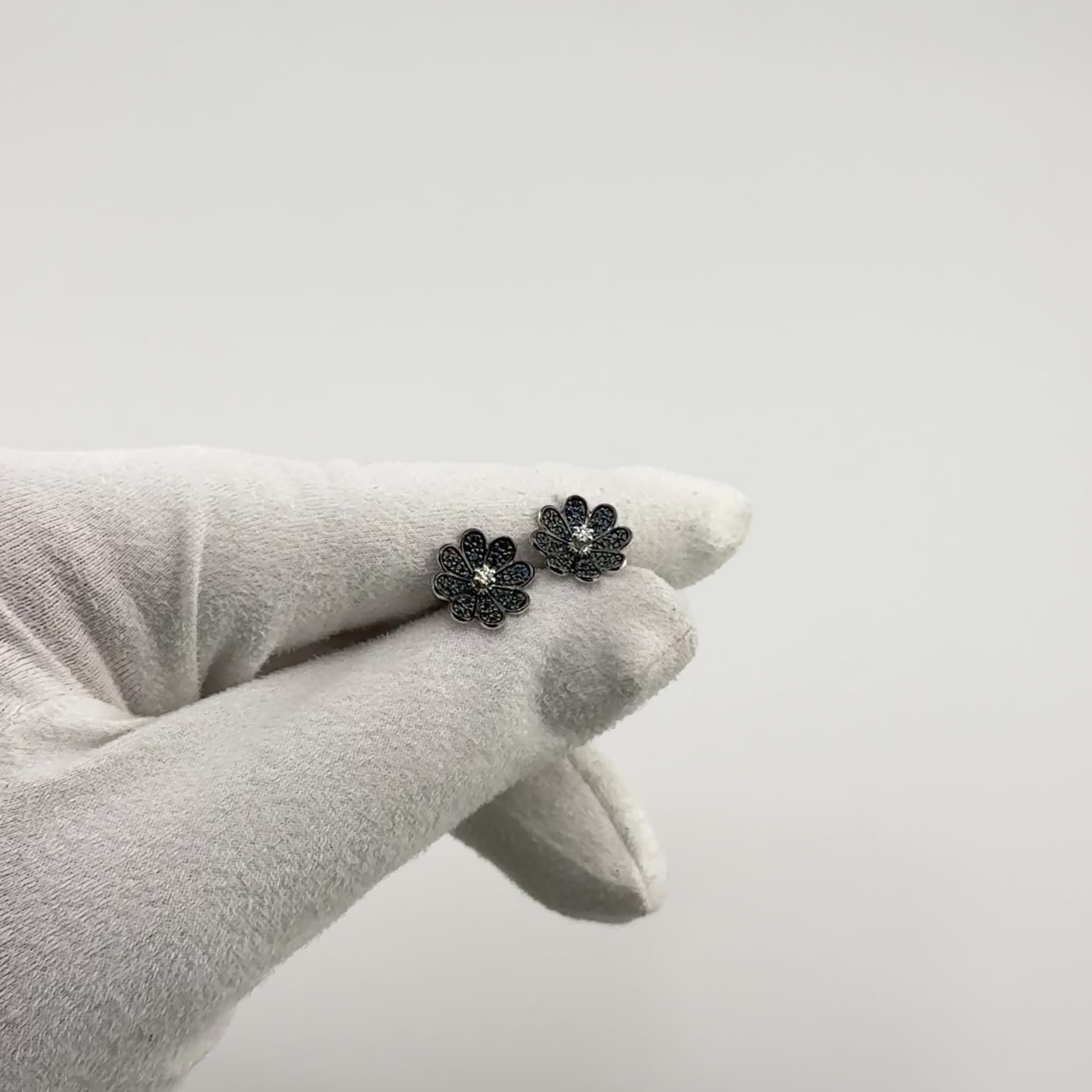 Серьги "Цветы" с сапфирами и бриллиантами из белого золота 585 пробы арт. 2021279-3