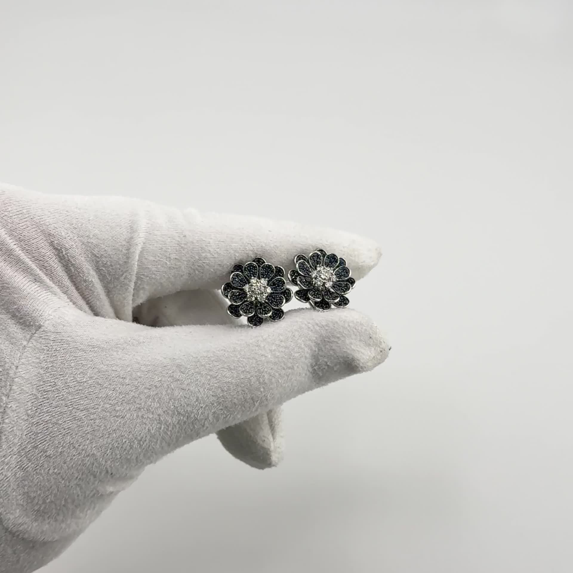 Серьги "Цветы" с сапфирами и бриллиантами из белого золота 585 пробы арт. 2021297-3