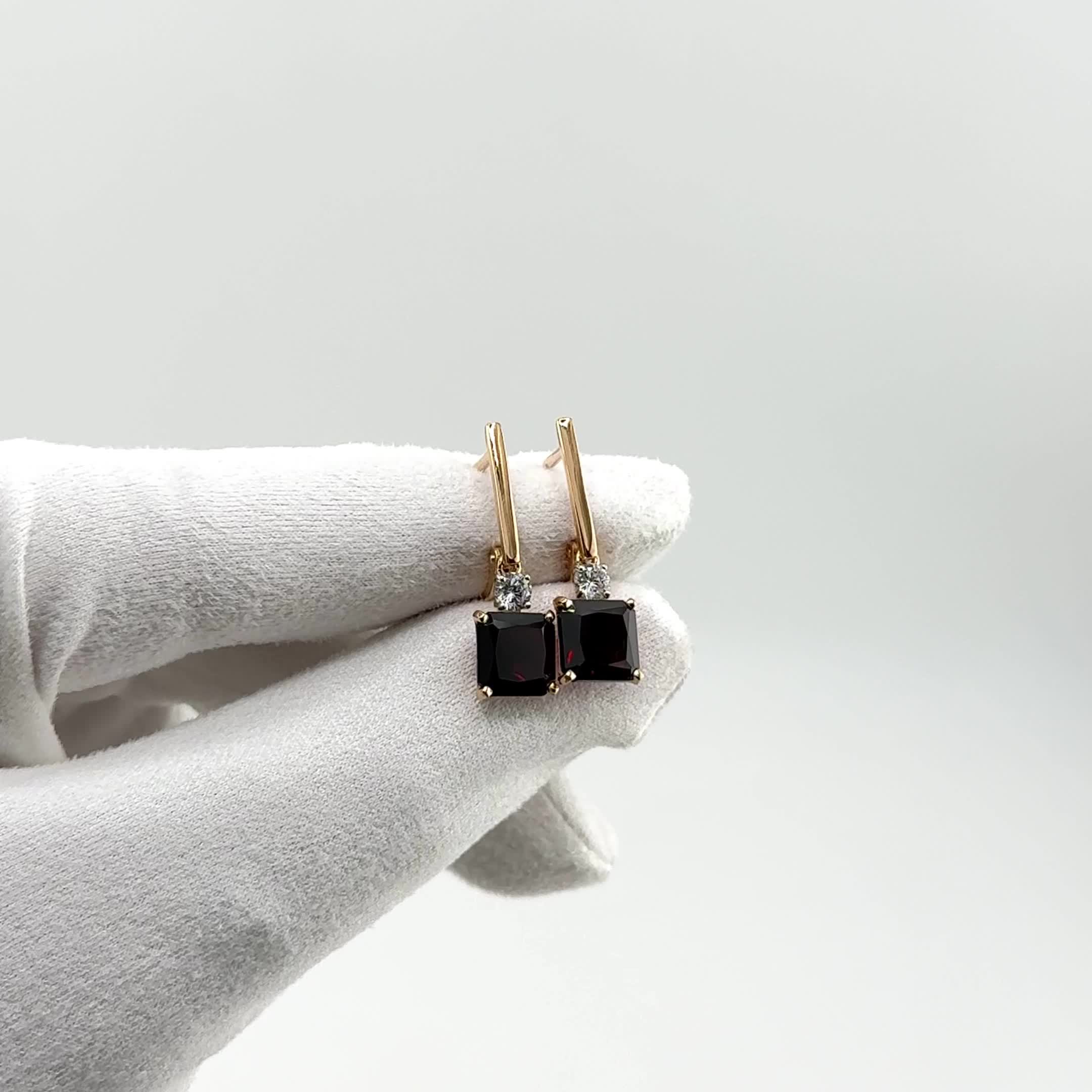 Серьги с гранатом/топазом и фианитами из золота 585 пробы арт. 21804530