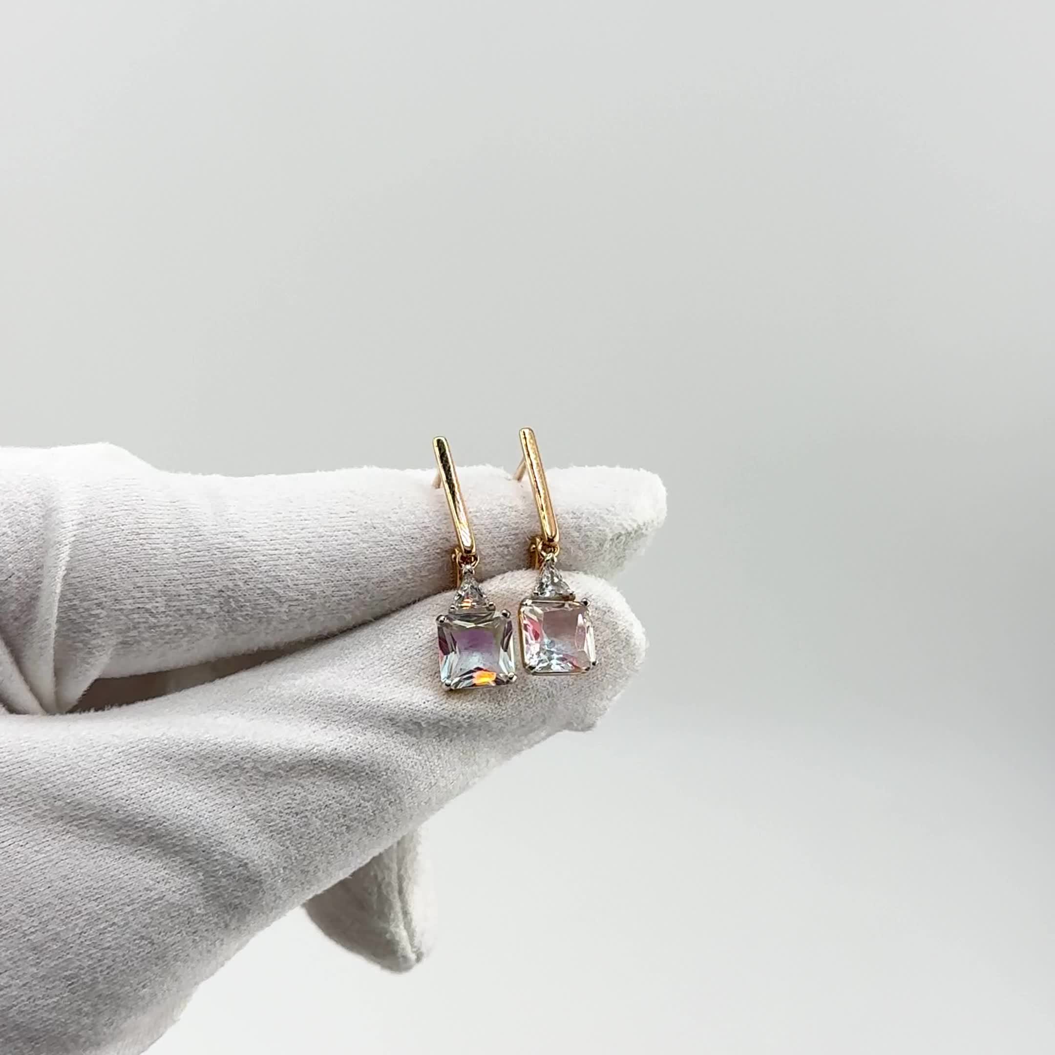 Серьги с кварцем и фианитами из золота 585 пробы арт. 21805488