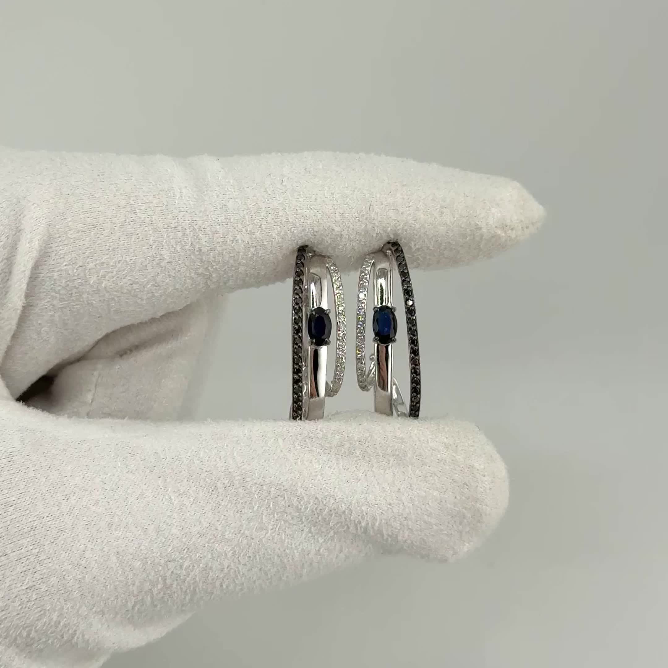 Серьги с сапфирами и бриллиантами из белого золота 585 пробы арт. 25280-202