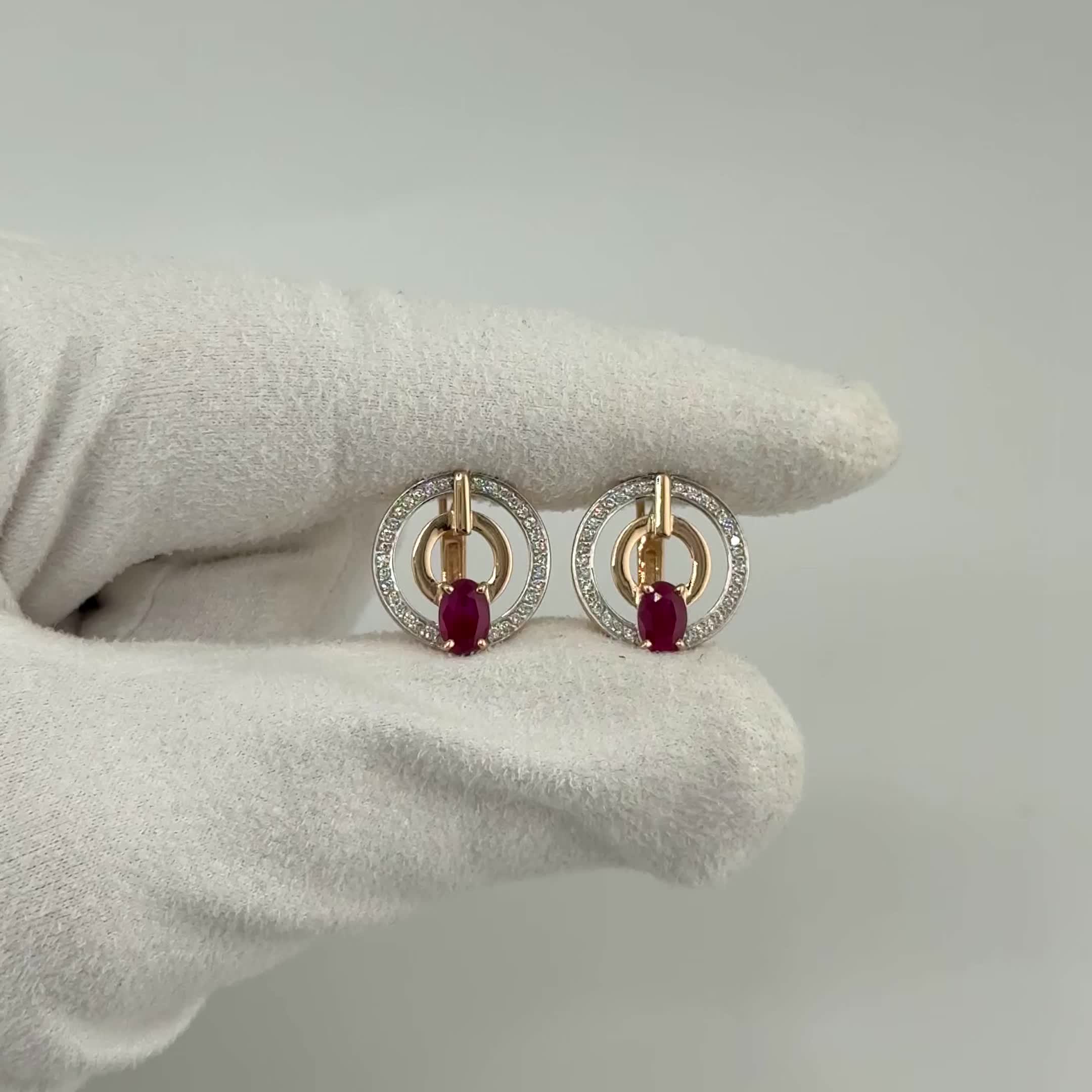 Серьги с рубинами и бриллиантами из золота 585 пробы арт. 25626-103