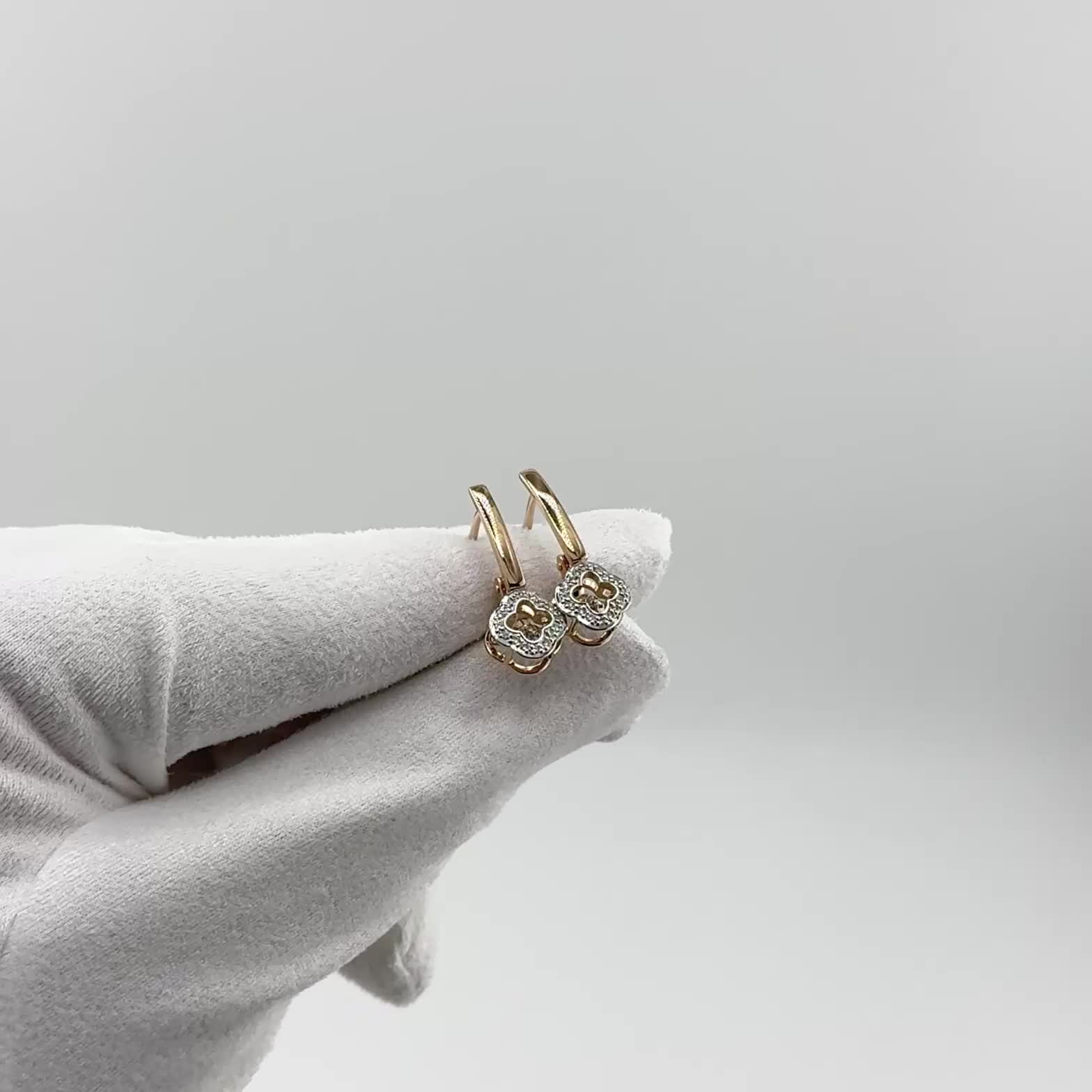 Серьги "Клевера" с танцующими бриллиантами из золота 585 пробы арт. 26066-100