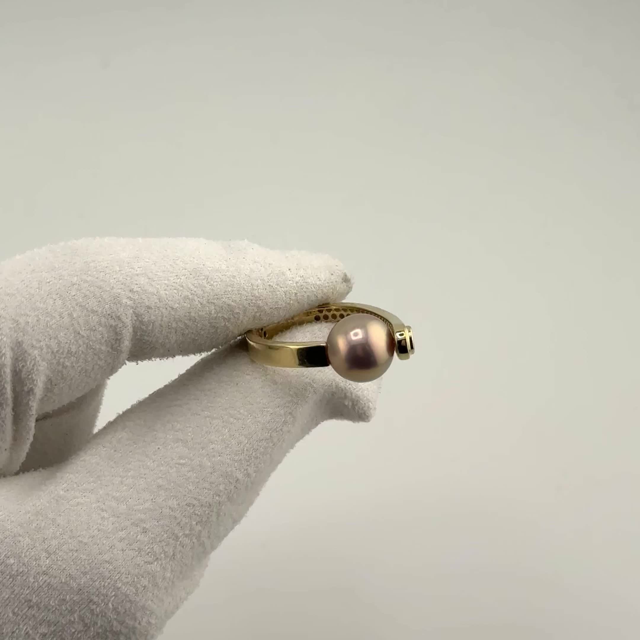 Кольцо с жемчугом из желтого золота 585 пробы арт. 41036YEd3D10