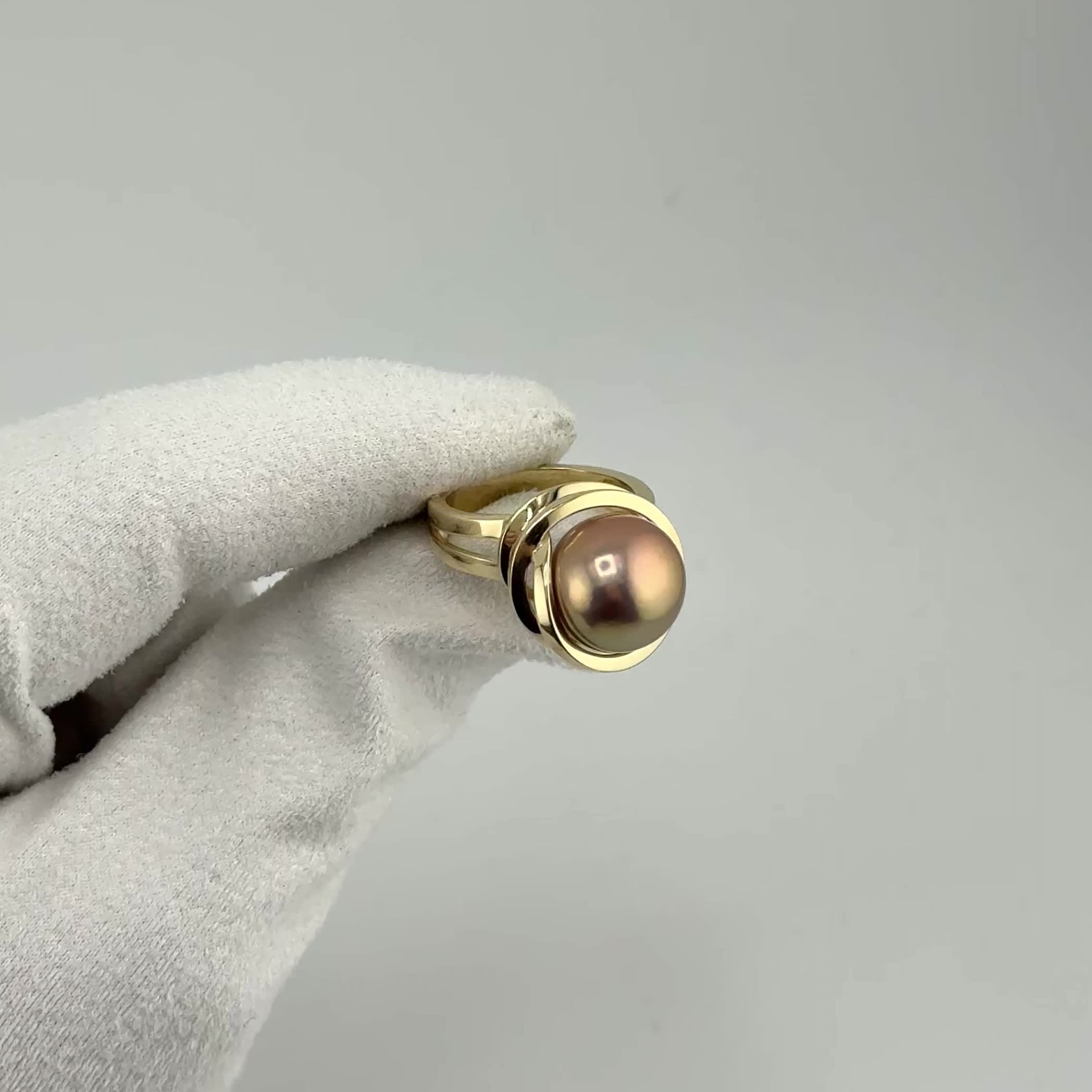 Кольцо с жемчугом из желтого золота 585 пробы арт. 41055YEd3D12