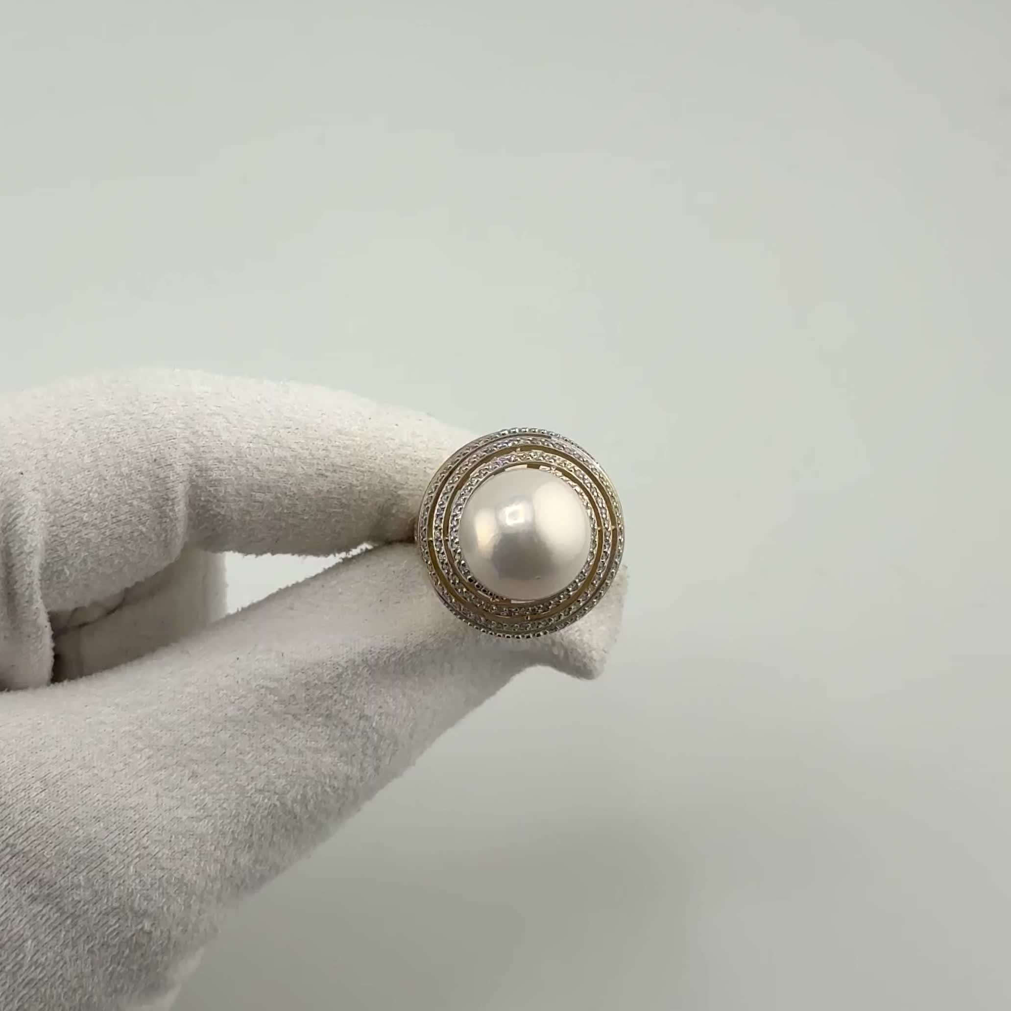 Кольцо с жемчугом и бриллиантами из желтого золота 585 пробы арт. 41058БрYEd1D13