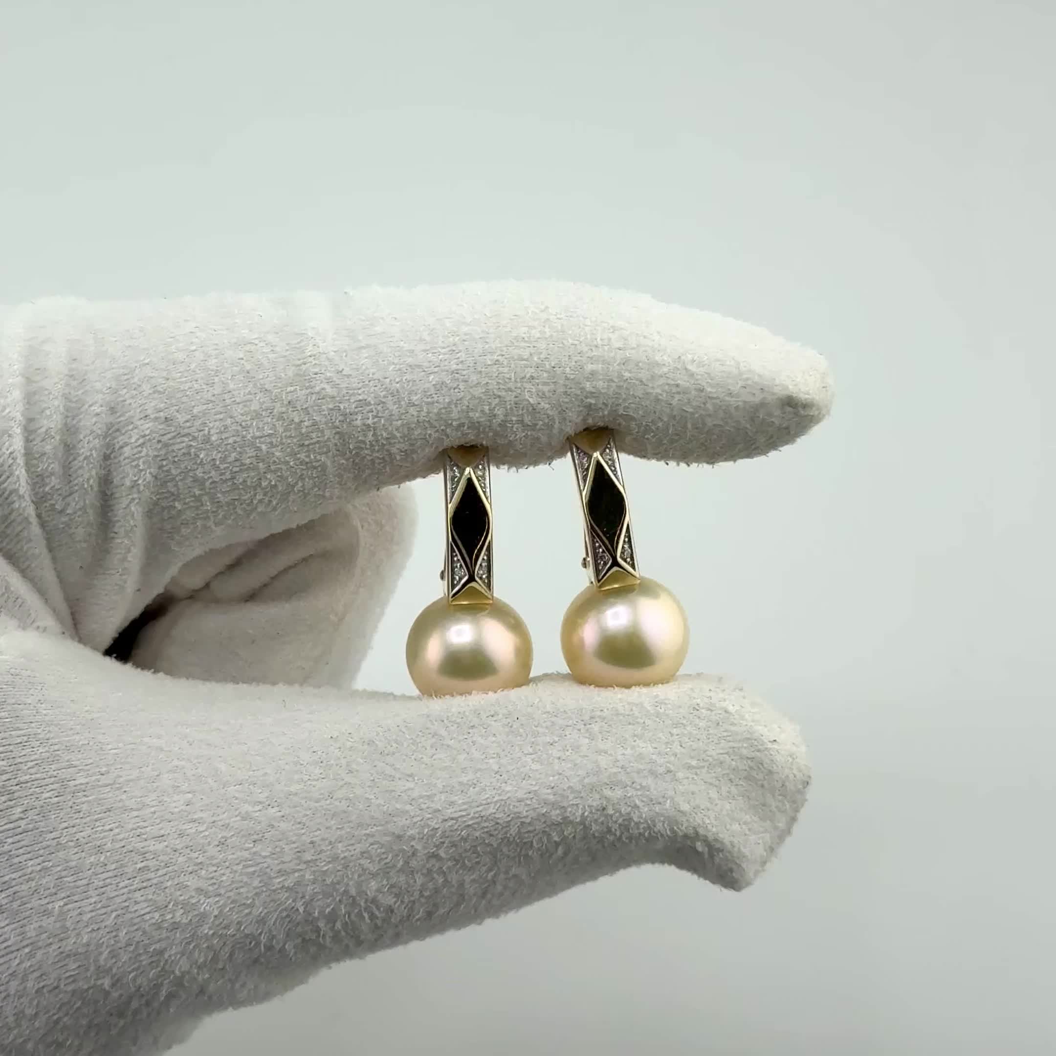 Серьги с жемчугом и бриллиантами из желтого золота 585 пробы арт. 42008БрYEd3D12