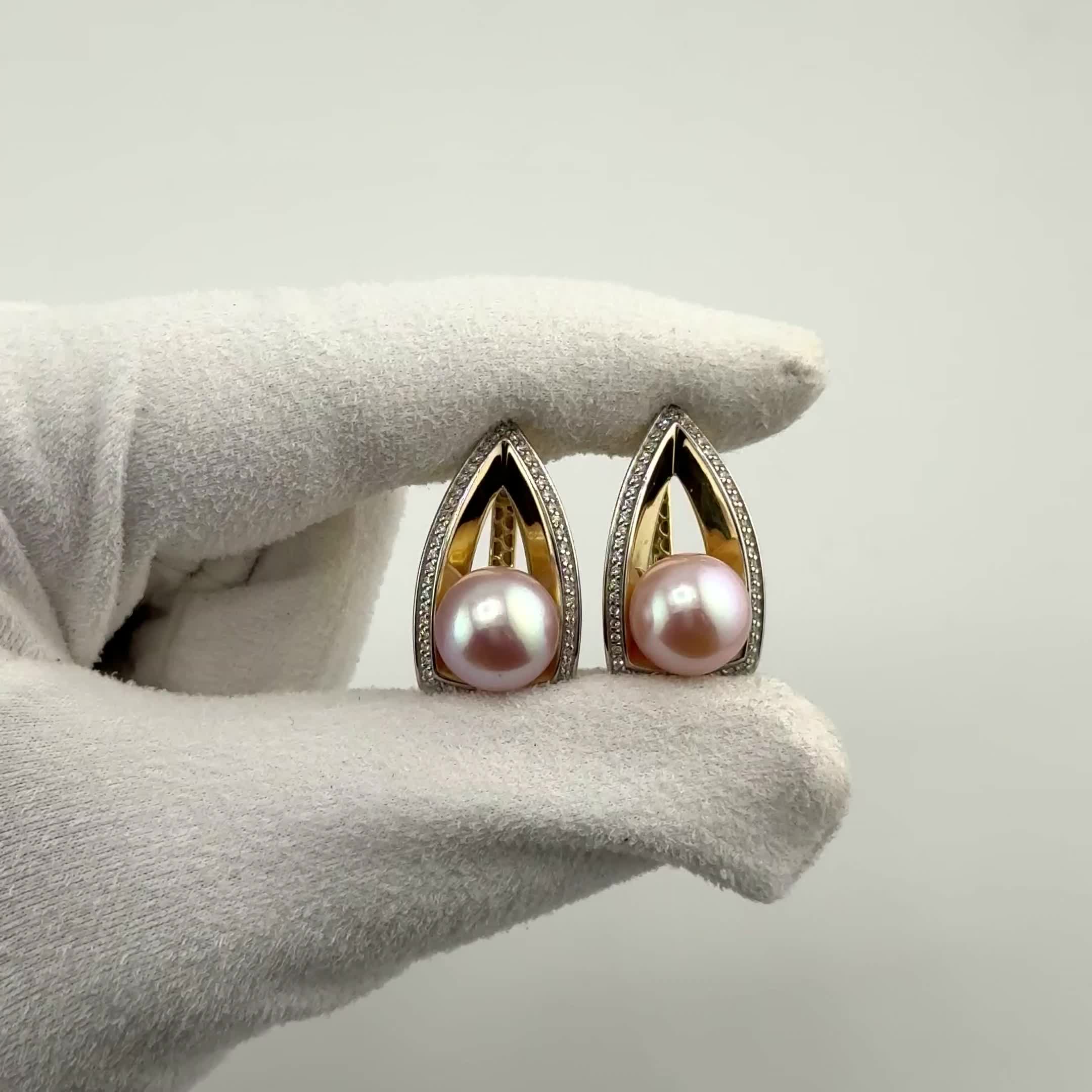 Серьги с жемчугом и бриллиантами из желтого золота 585 пробы арт. 42014БрYEd3D11