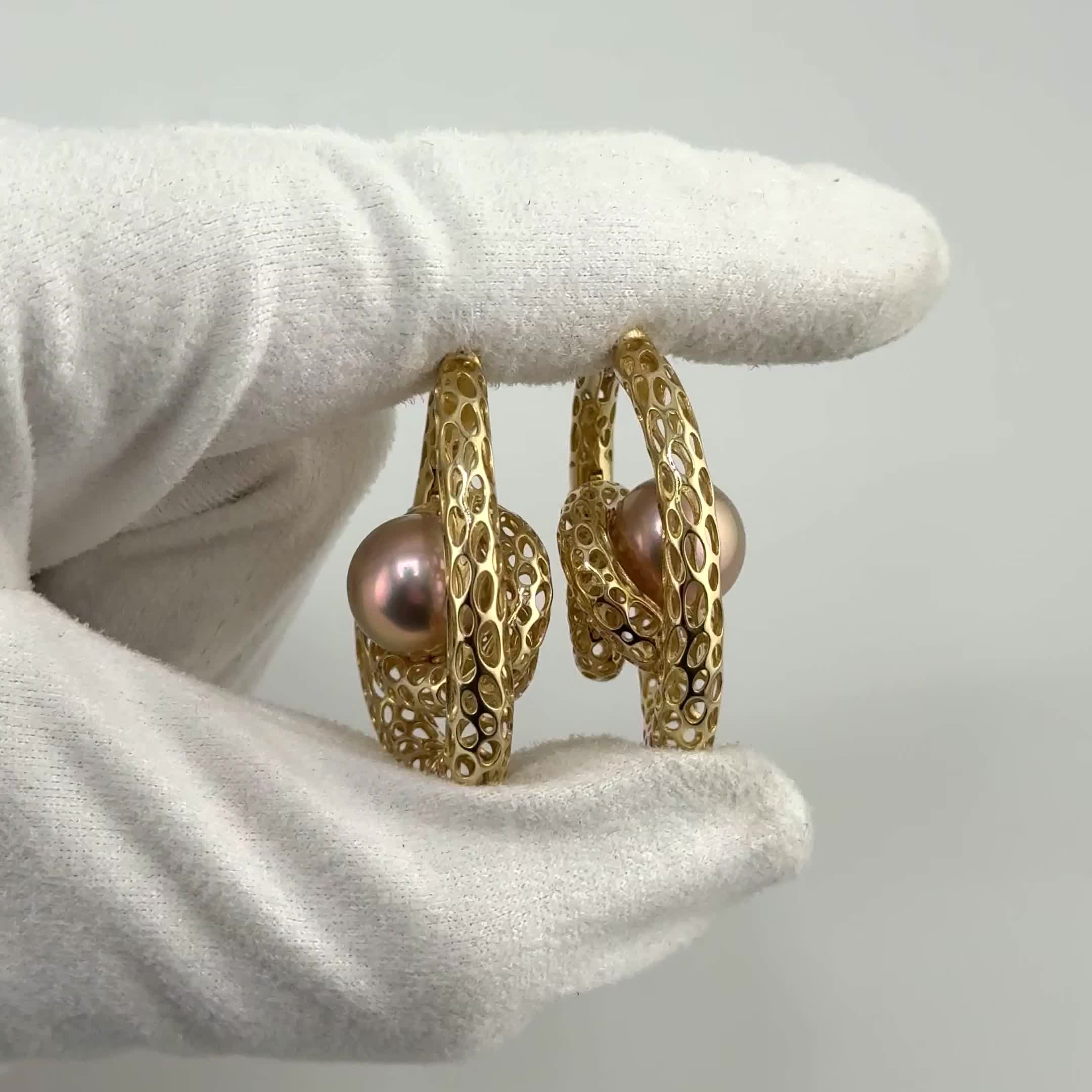 Серьги с жемчугом из желтого золота 585 пробы арт. 42022YEd3D11