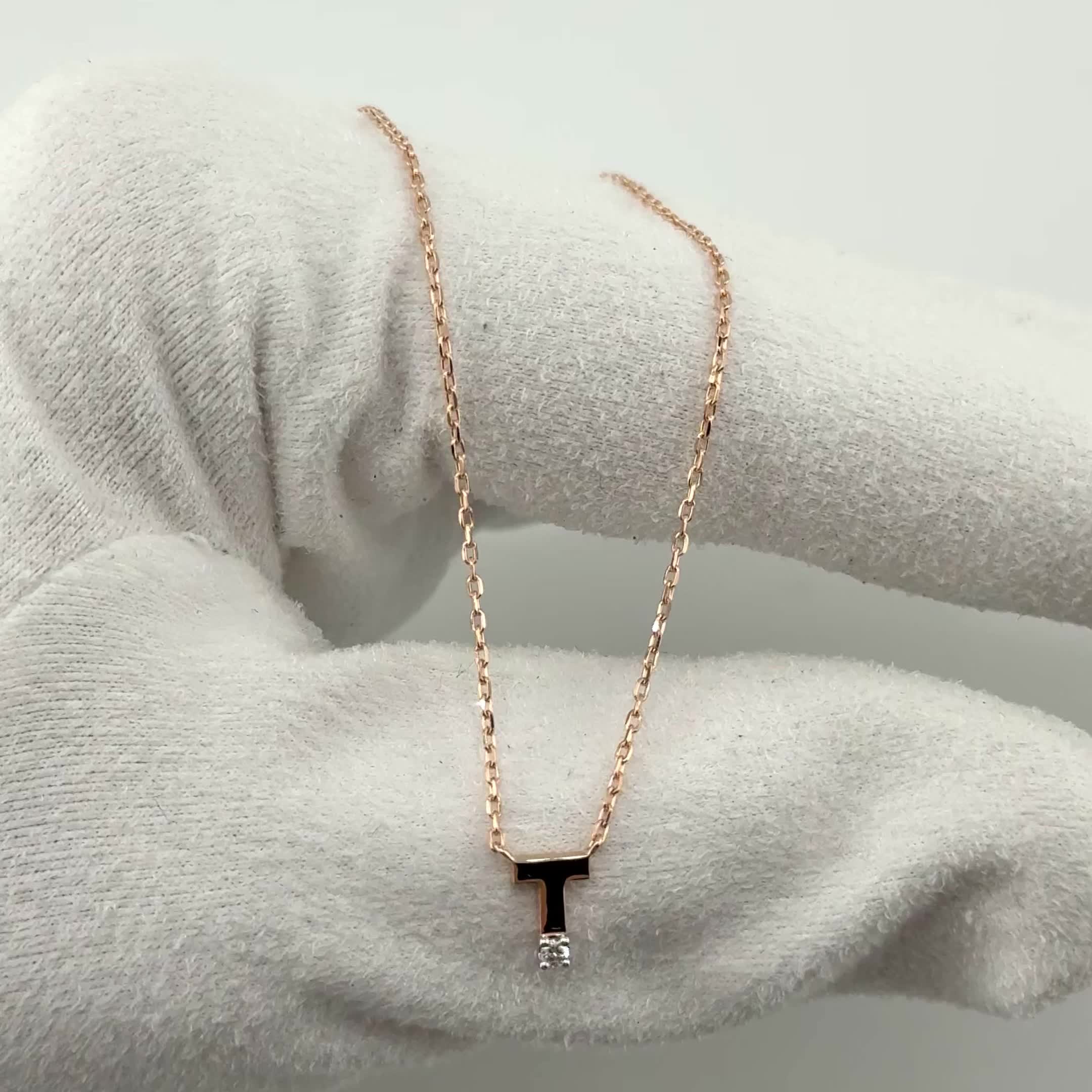 Колье "Буква Т" с бриллиантом из золота 585 пробы арт. 4595-510