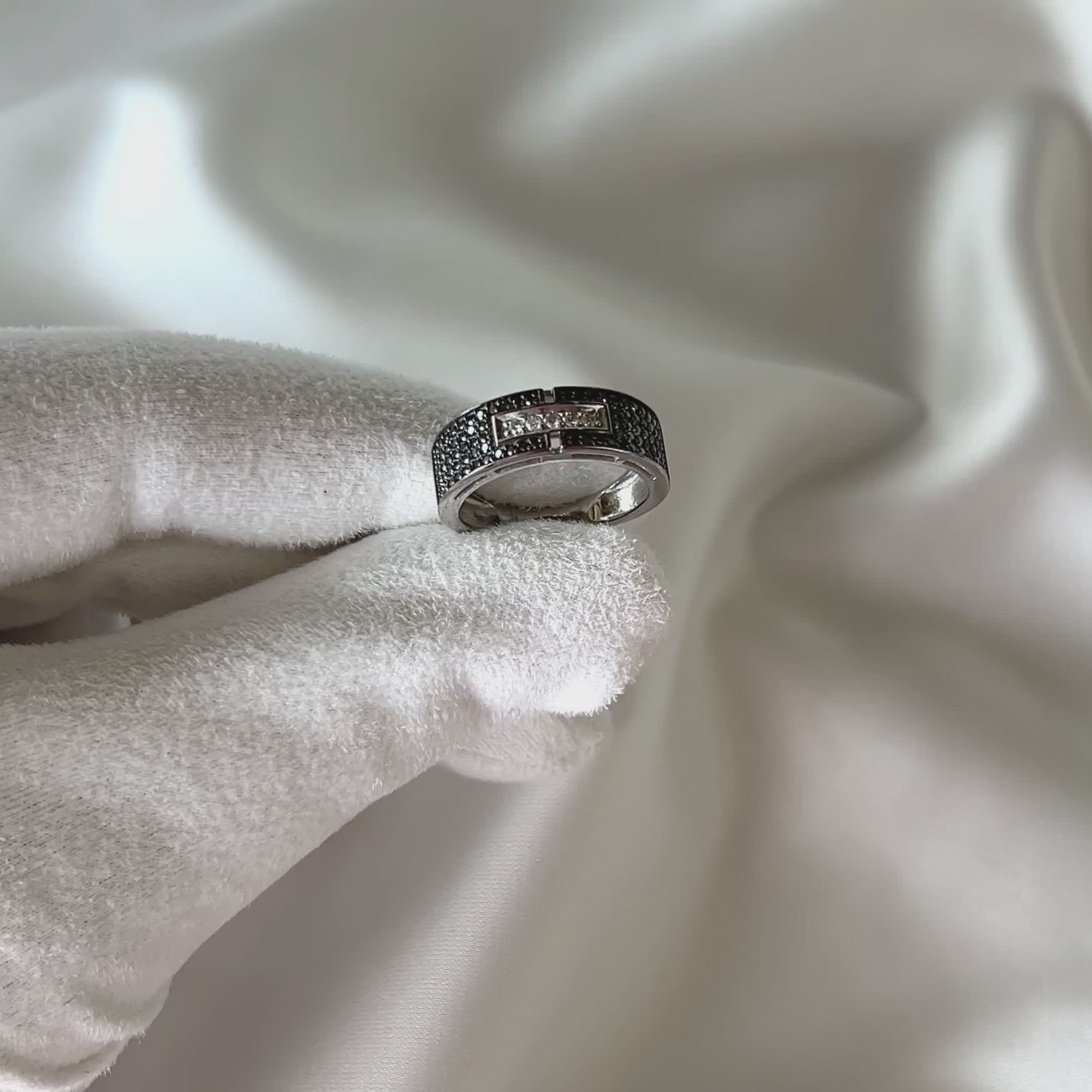 Кольцо c черными бриллиантами из белого золота 585 пробы арт. 5-6959-106-1Б-Чбр