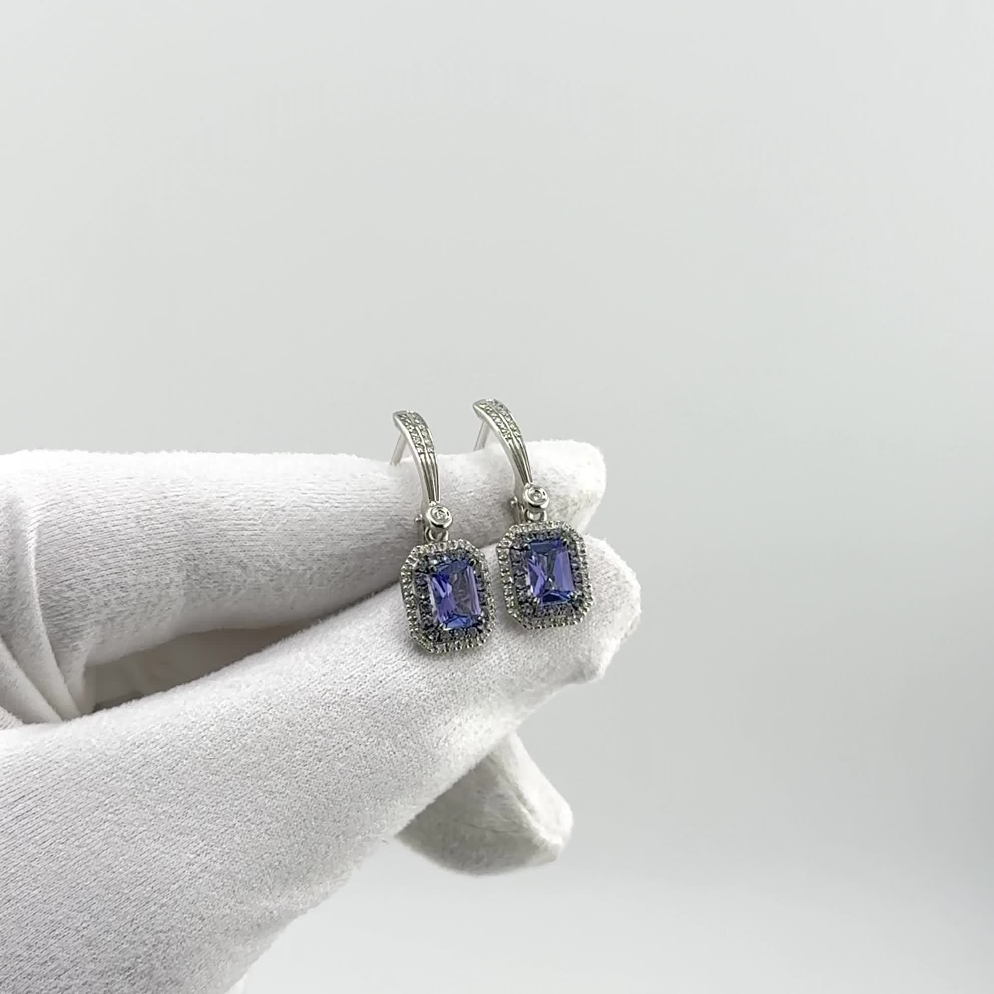 Серьги с бриллиантами и танзанитами из белого золота 585 пробы арт. 6024208