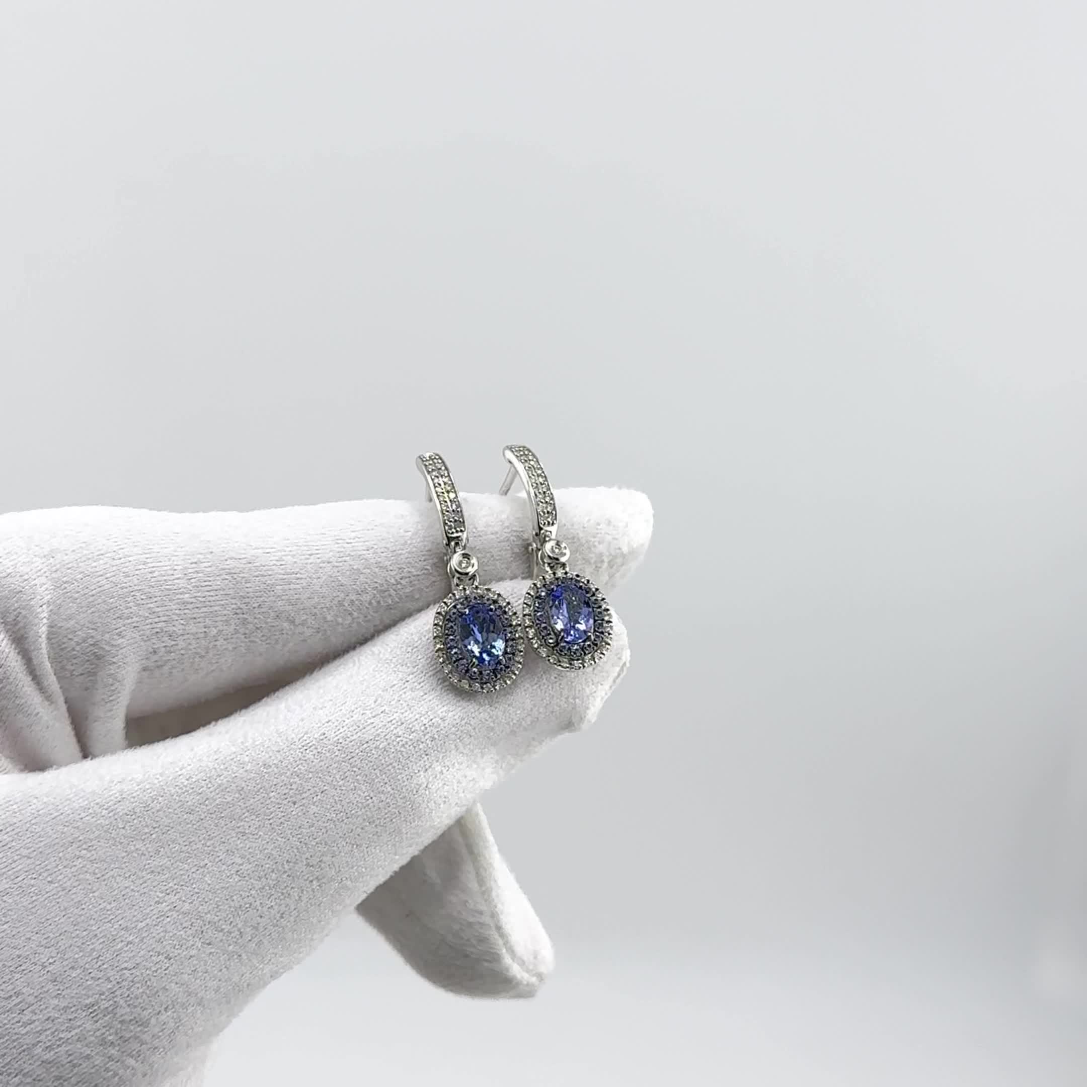 Серьги с танзанитами и бриллиантами из золота 585 пробы арт. 6024220