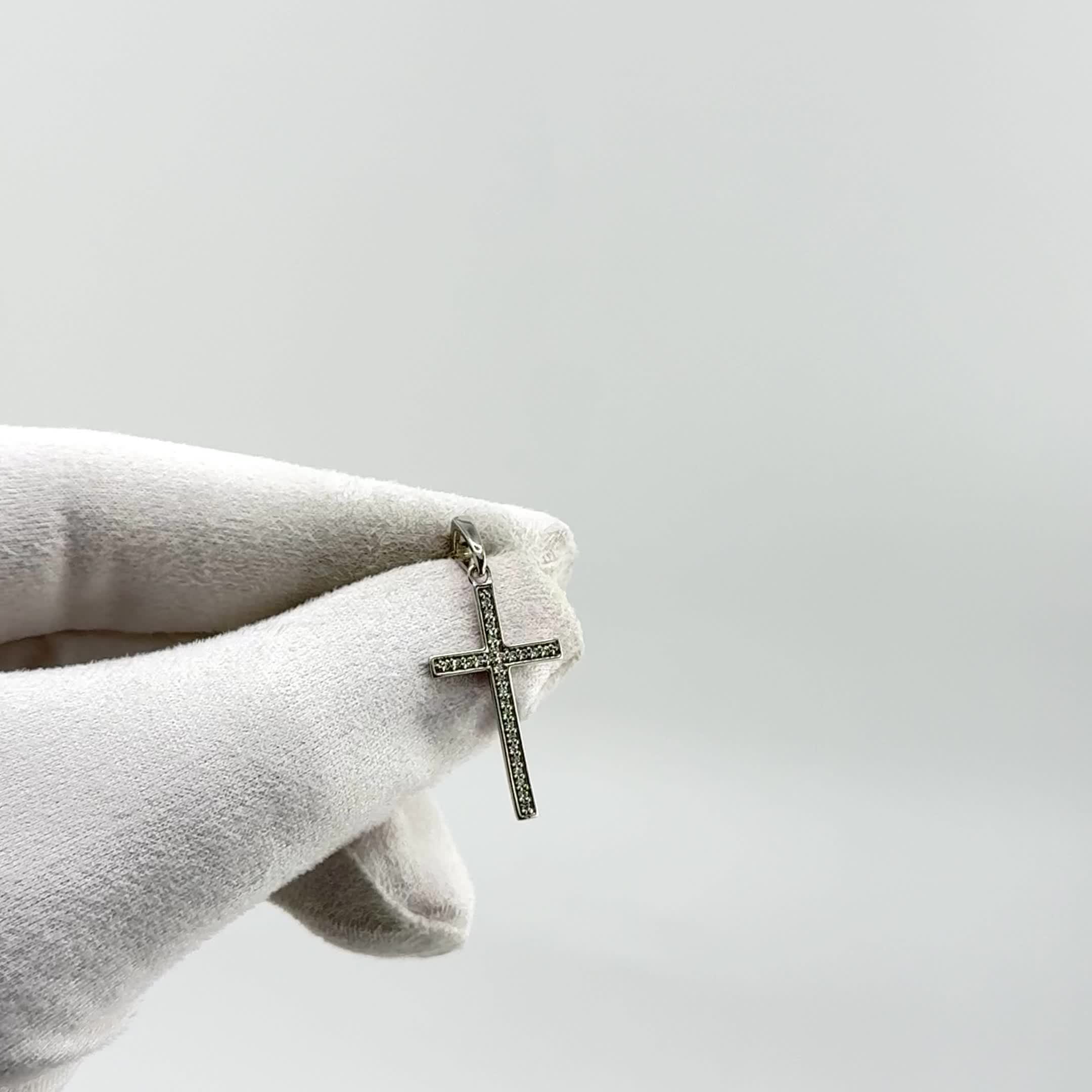 Декоративный крест с бриллиантами из белого золота 585 пробы арт. 920262.2