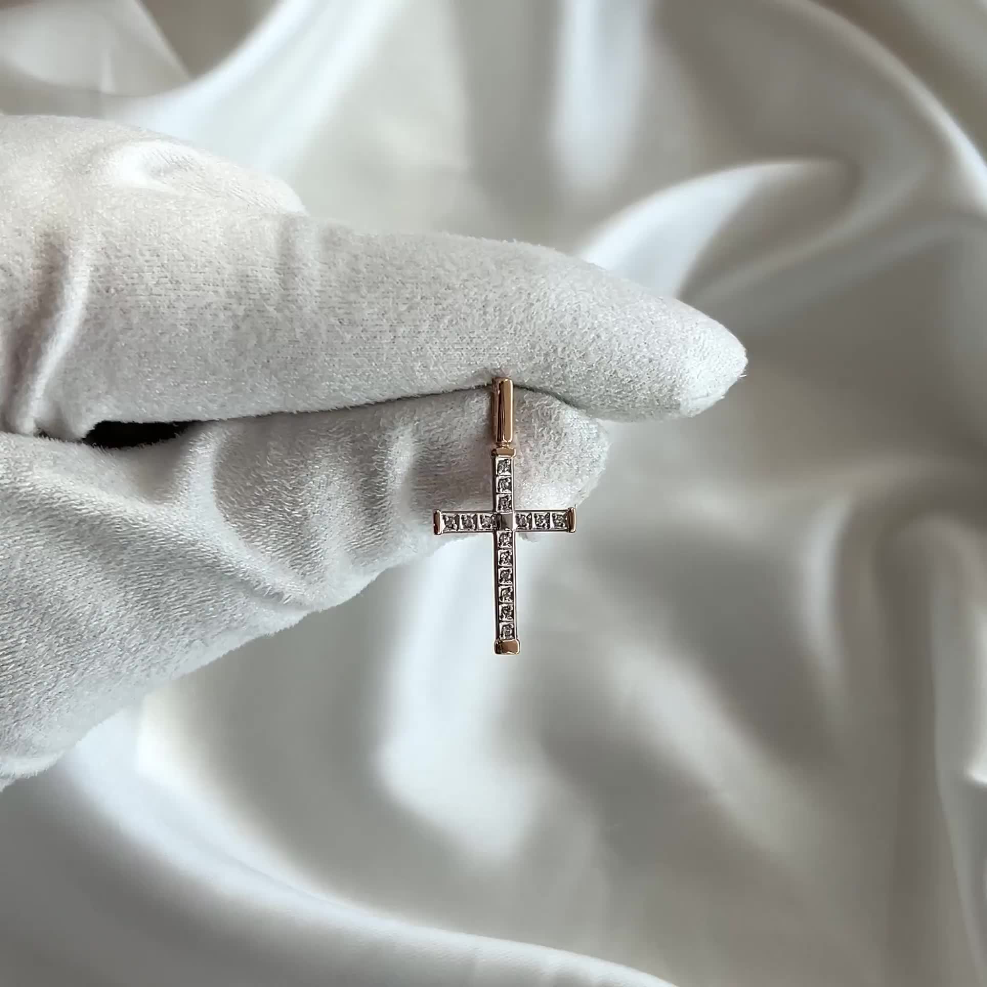 Декоративный крест с бриллиантами из золота 585 пробы арт. 920941к.1