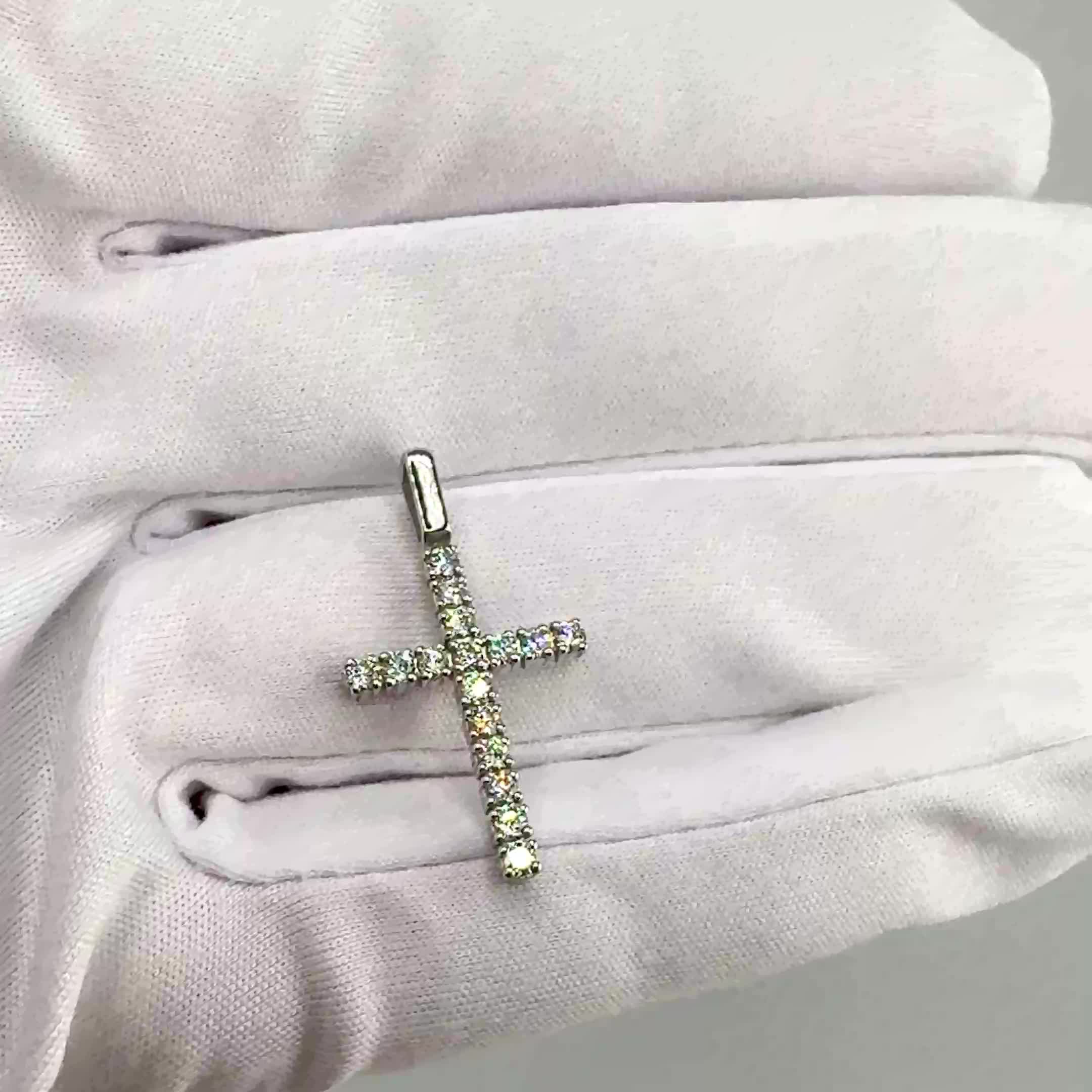 Декоративный крест с бриллиантами из белого золота 585 пробы арт. 920963.2