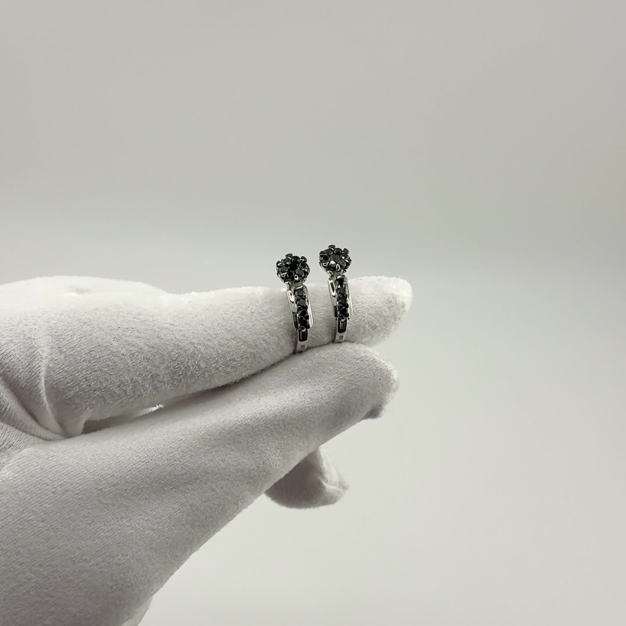 Серьги с черными бриллиантами из белого золота 585 пробы арт. 942421Ч.2