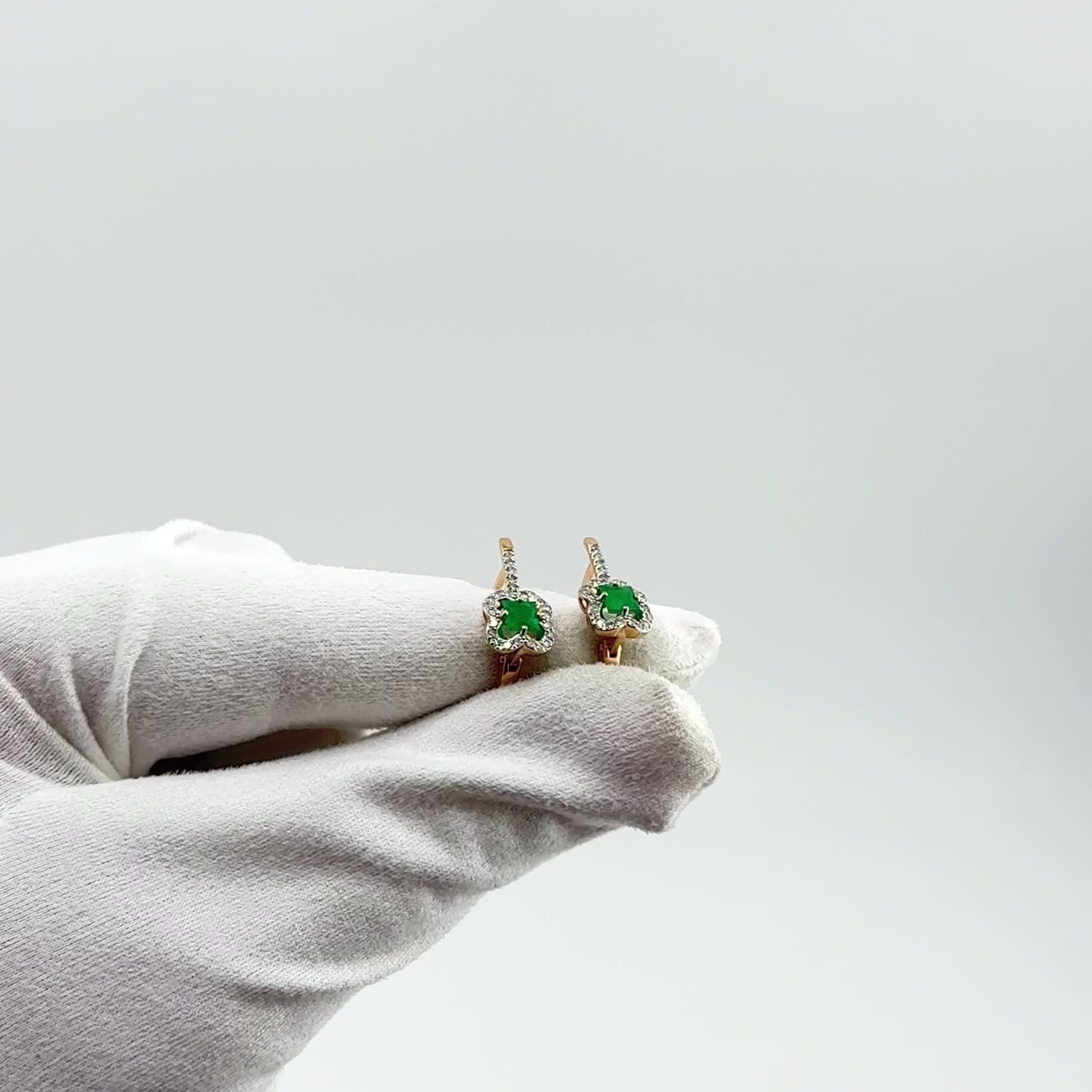Серьги "Цветы" с изумрудами и бриллиантами из золота 585 пробы арт. 943317.1