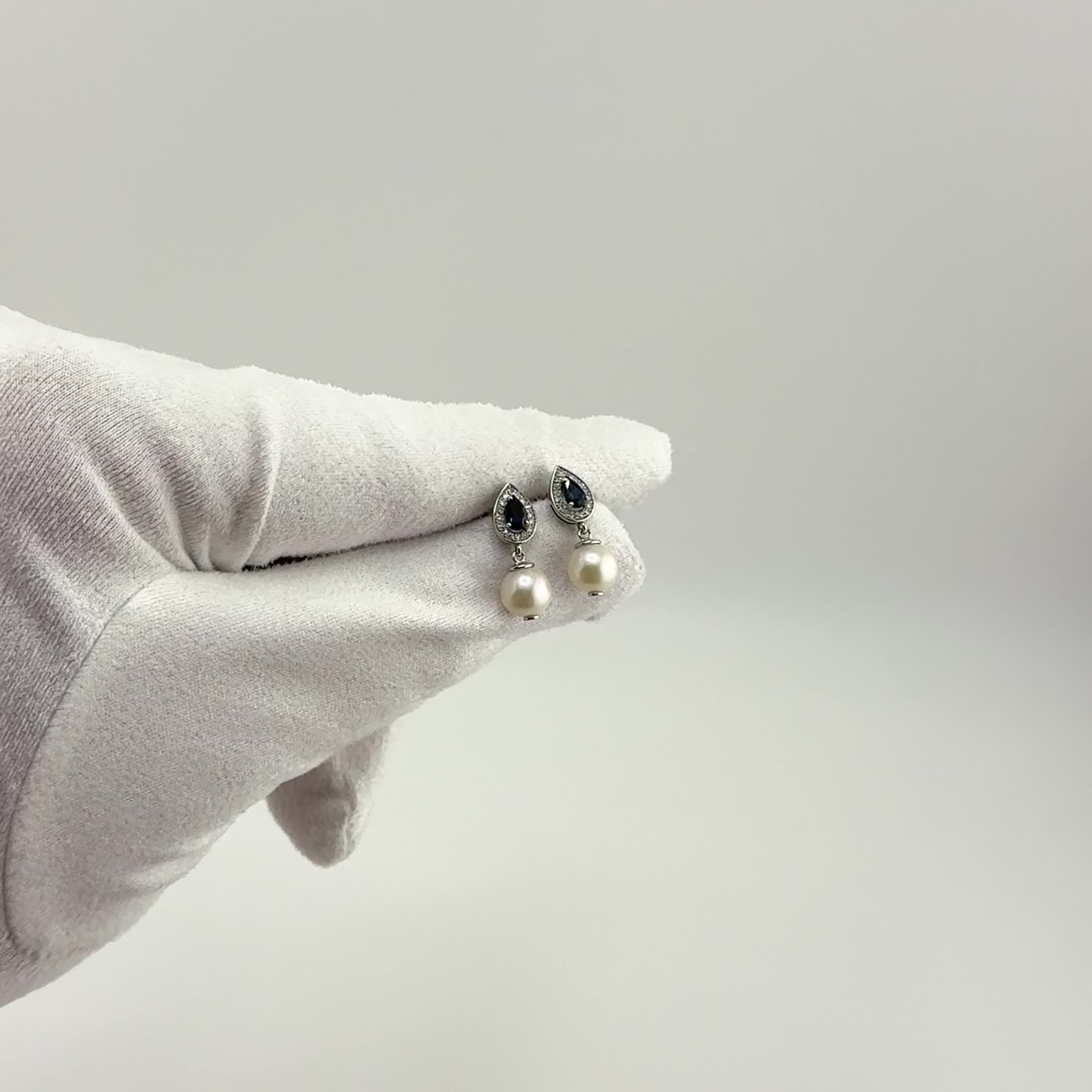 Серьги с жемчугом, сапфирами и бриллиантами из белого золота 585 пробы арт. 943332.2