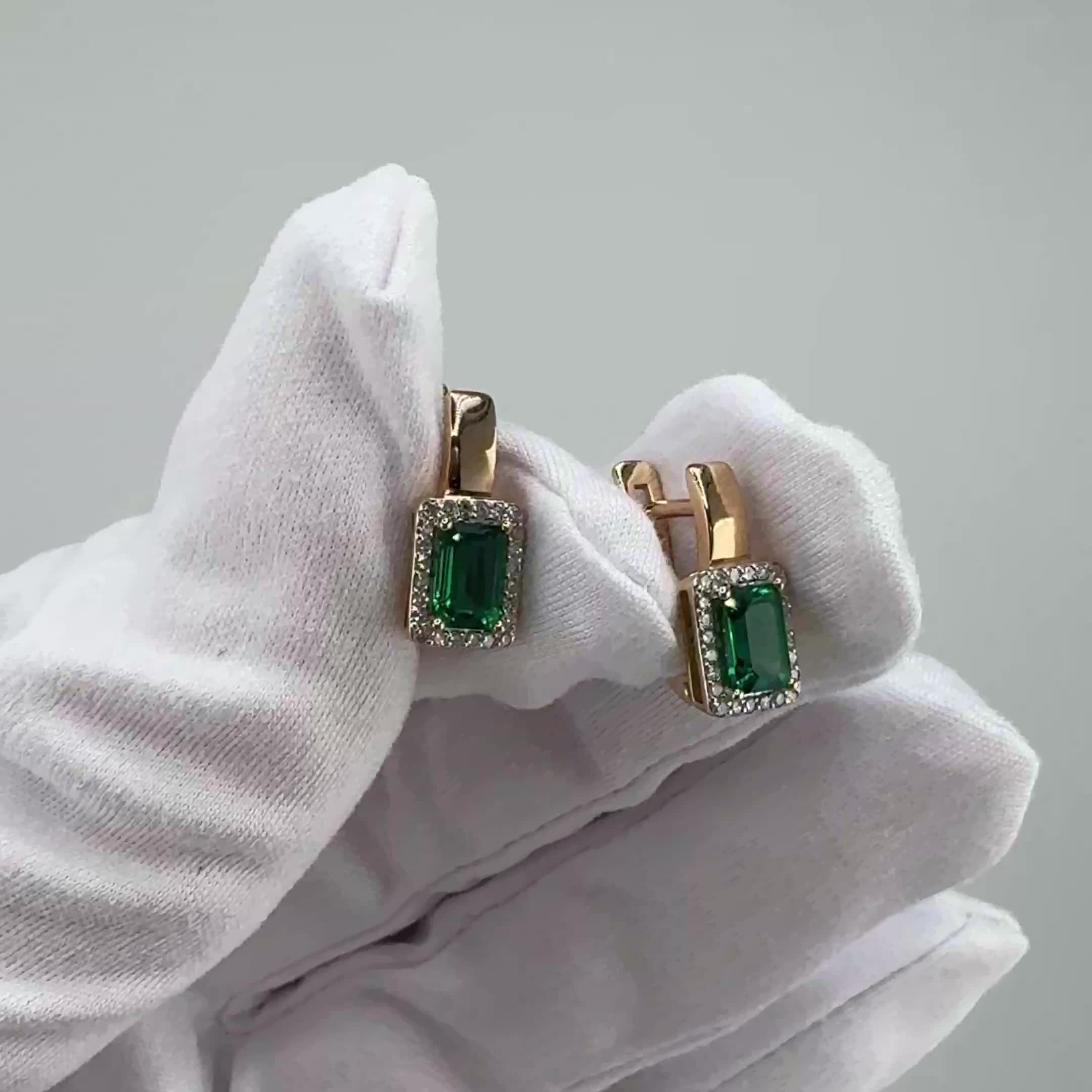 Серьги с изумрудами и бриллиантами из золота 585 пробы арт. 943384.1